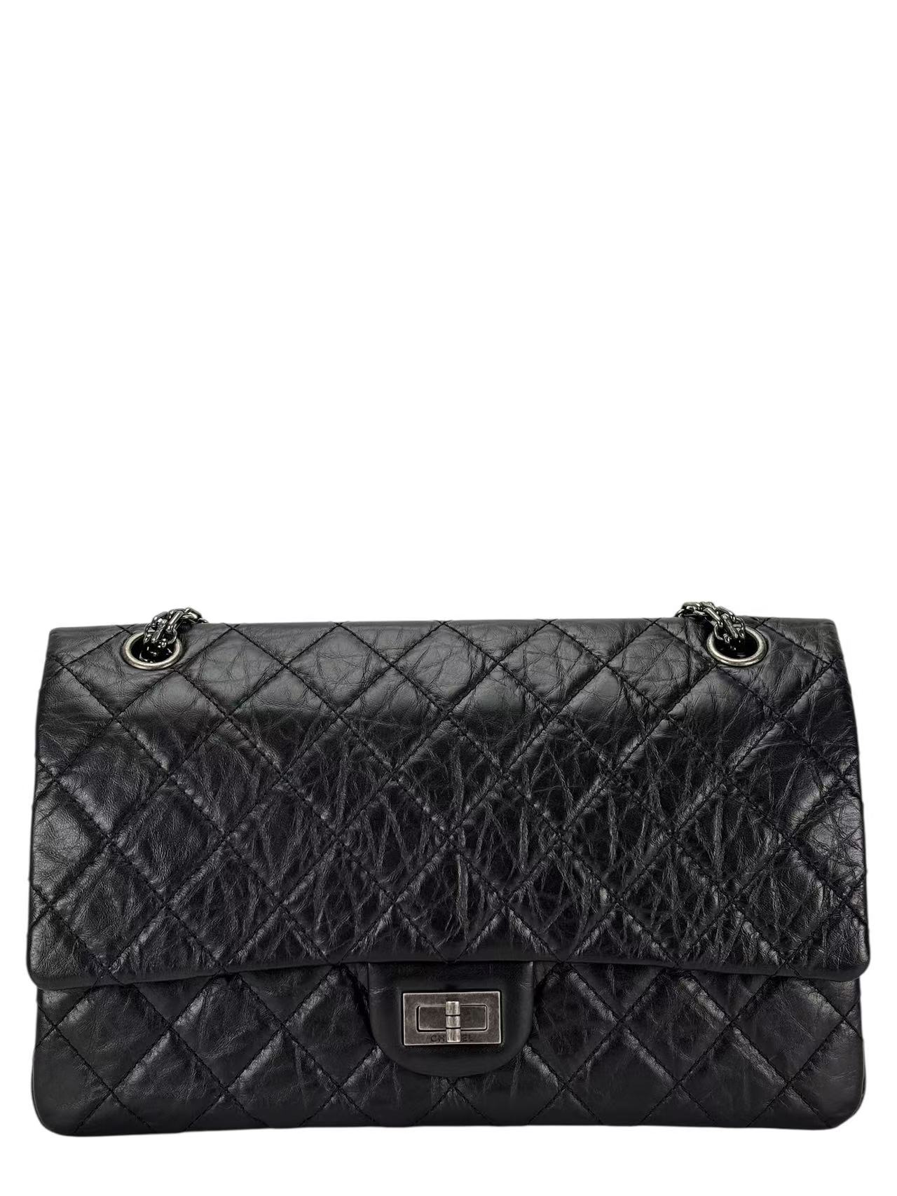 CHANEL - 2.55 Reissue 227 Flap Black Calfskin Quilted Ruthenium Hardware