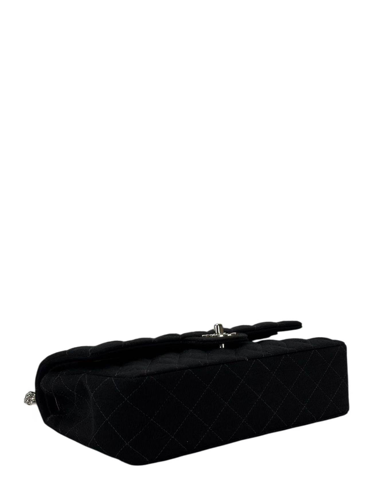CHANEL - Medium Classic Double Flap Bag Black Cotton Palladium