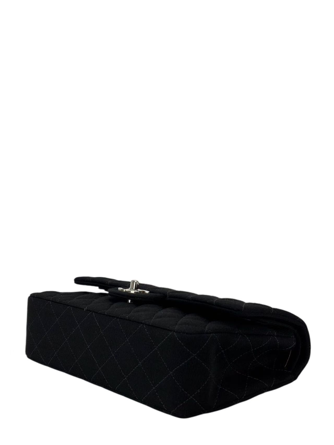 CHANEL - Medium Classic Double Flap Bag Black Cotton Palladium