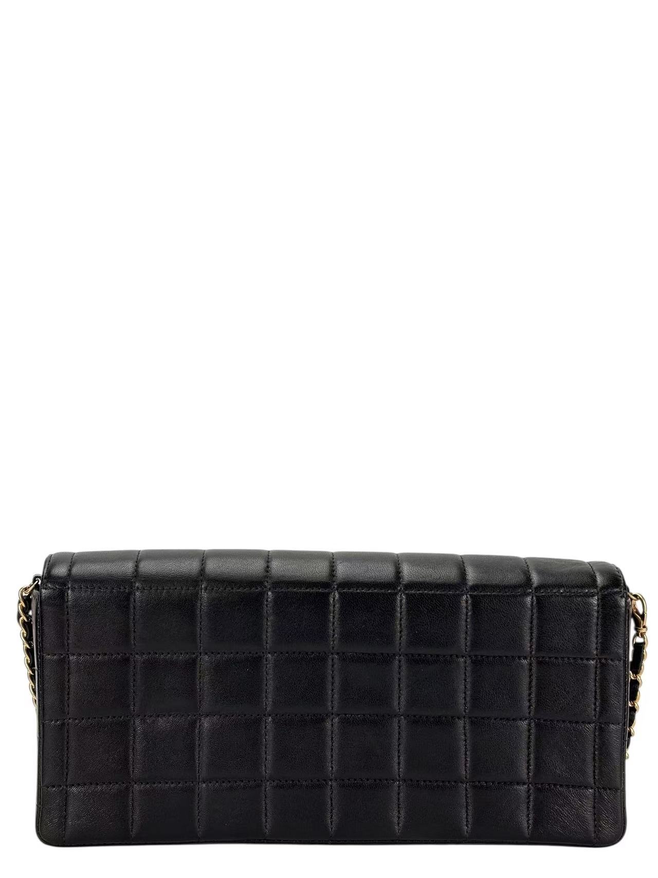 CHANEL - Black Lambskin East West Chocolate Bar Flap Hardware Bag