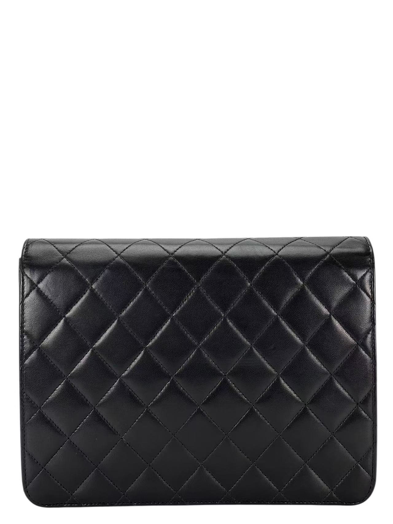 CHANEL - Black Lambskin CC Logo Push Lock Small Half Flap Shoulder Bag