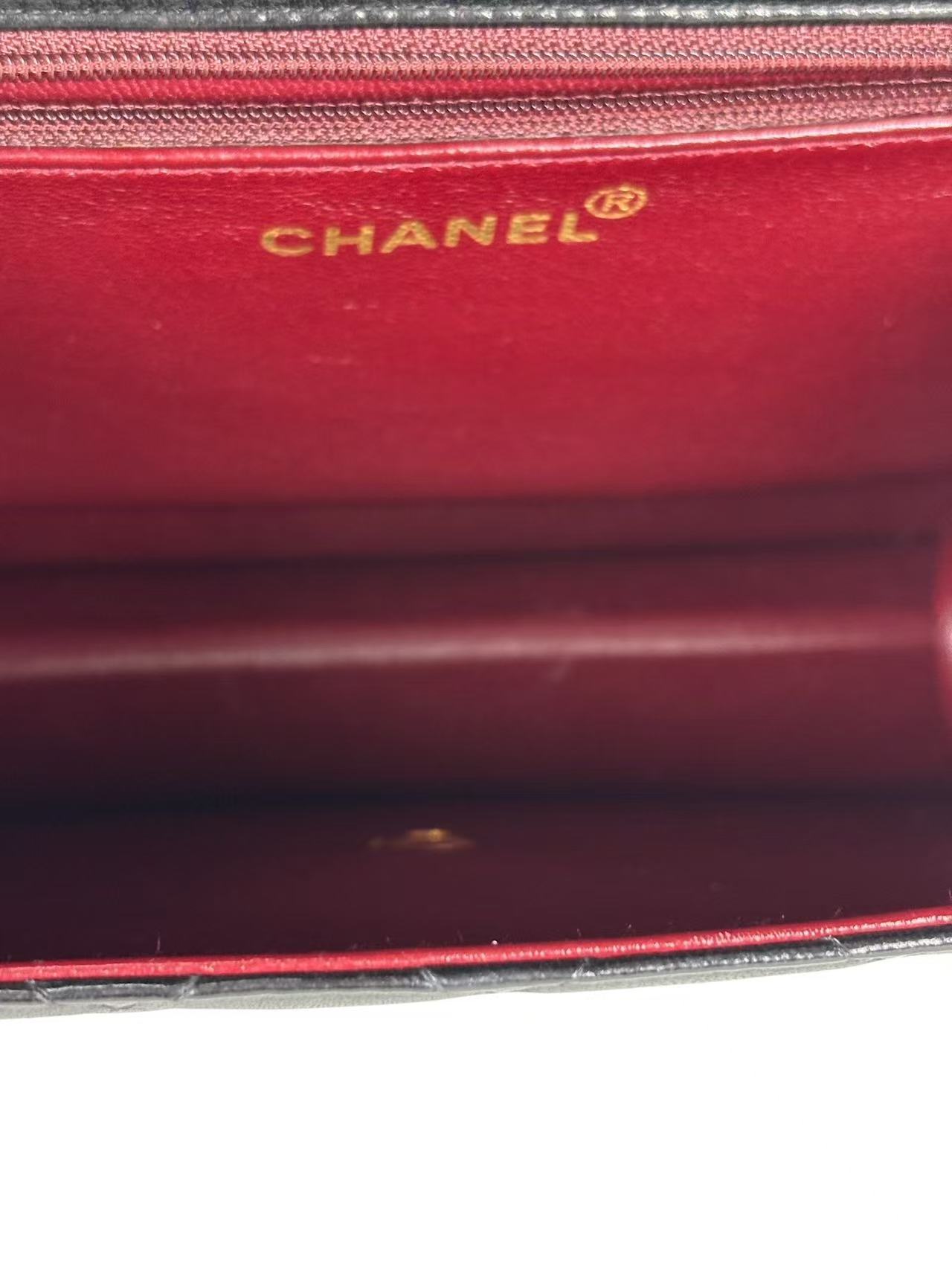 CHANEL - Black Lambskin CC Logo Push Lock Small Half Flap Shoulder Bag