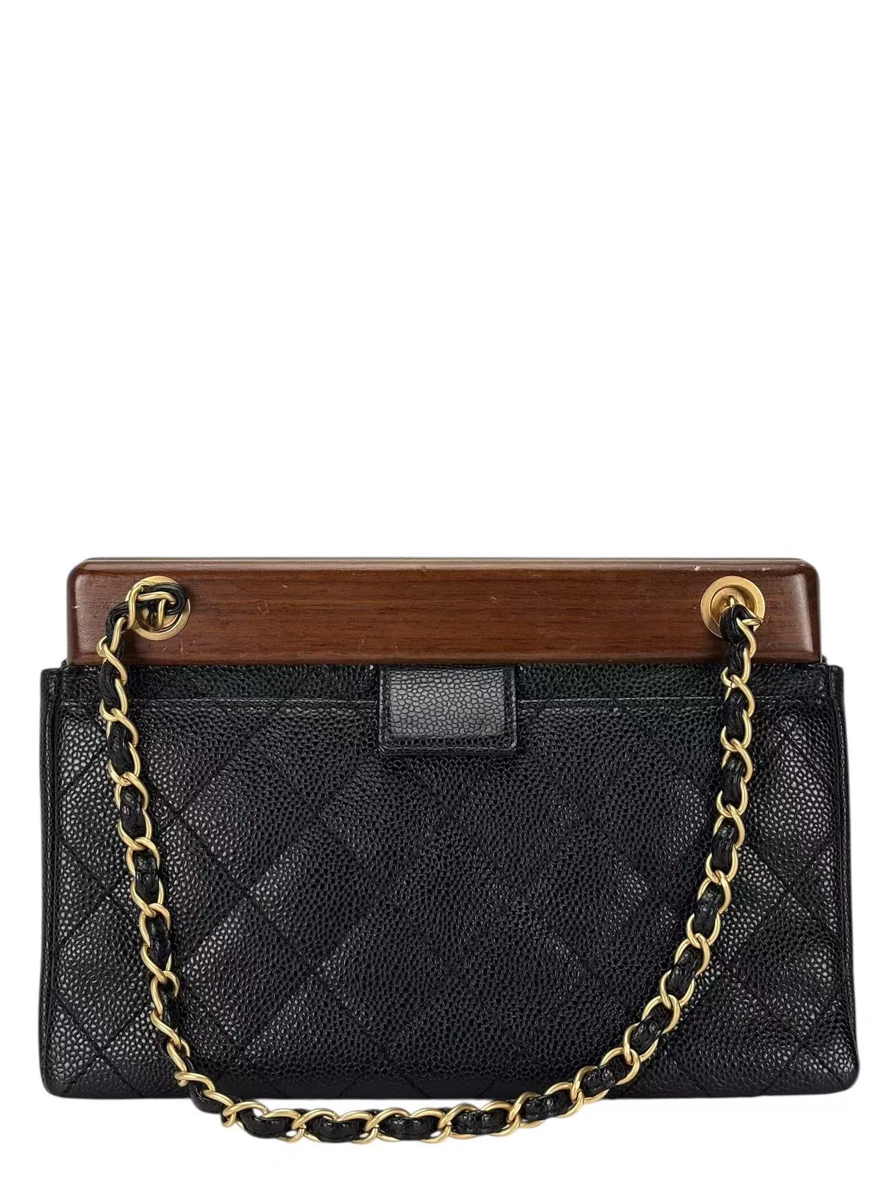 CHANEL - Black Caviar Wood CC Chain Shoulder Bag