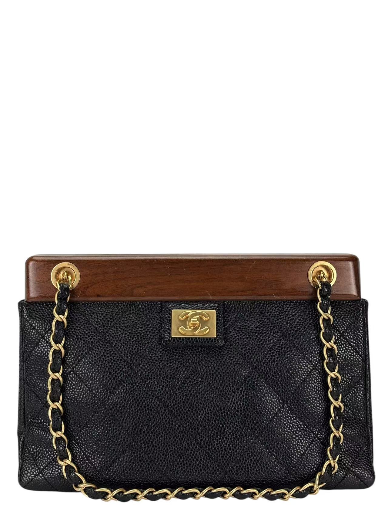 CHANEL - Black Caviar Wood CC Chain Shoulder Bag
