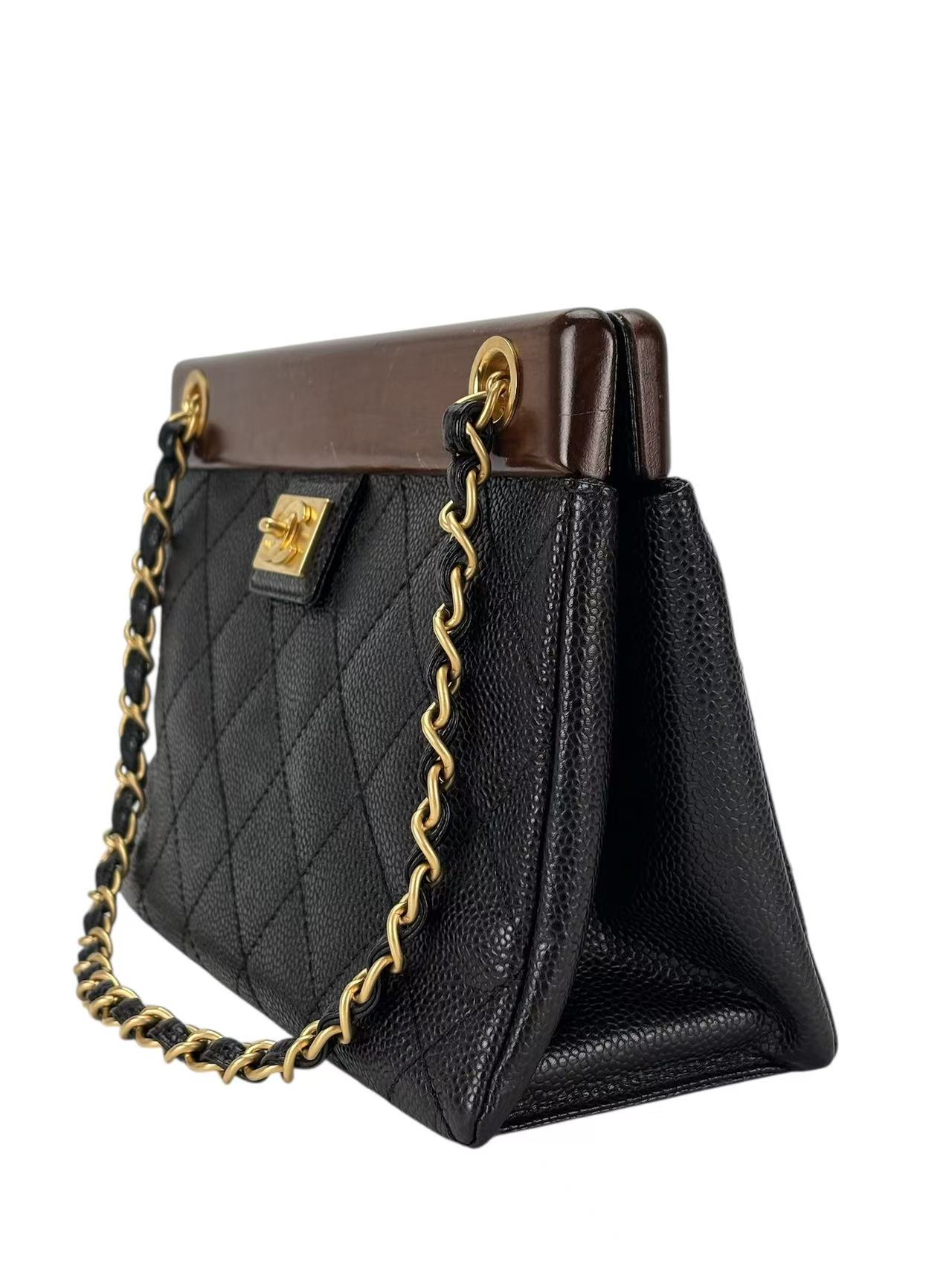 CHANEL - Black Caviar Wood CC Chain Shoulder Bag
