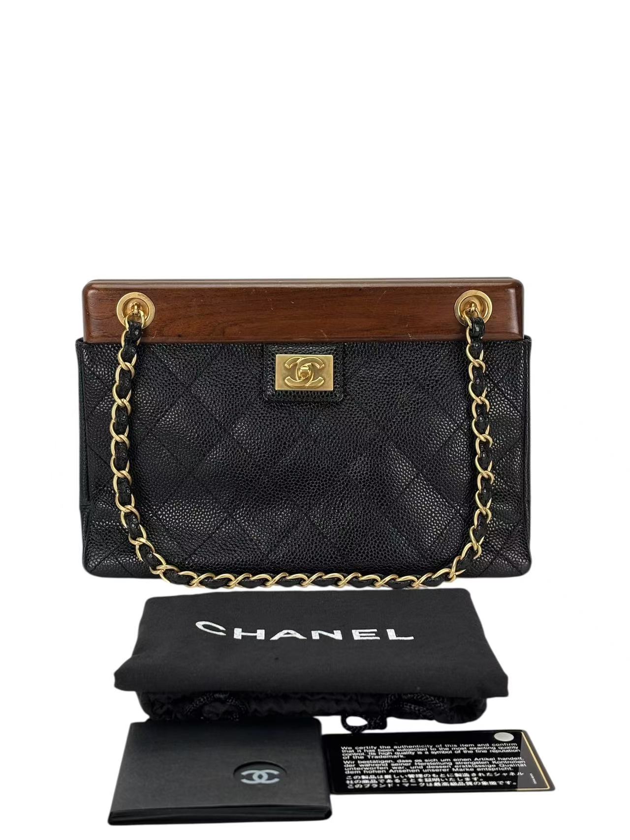 CHANEL - Black Caviar Wood CC Chain Shoulder Bag