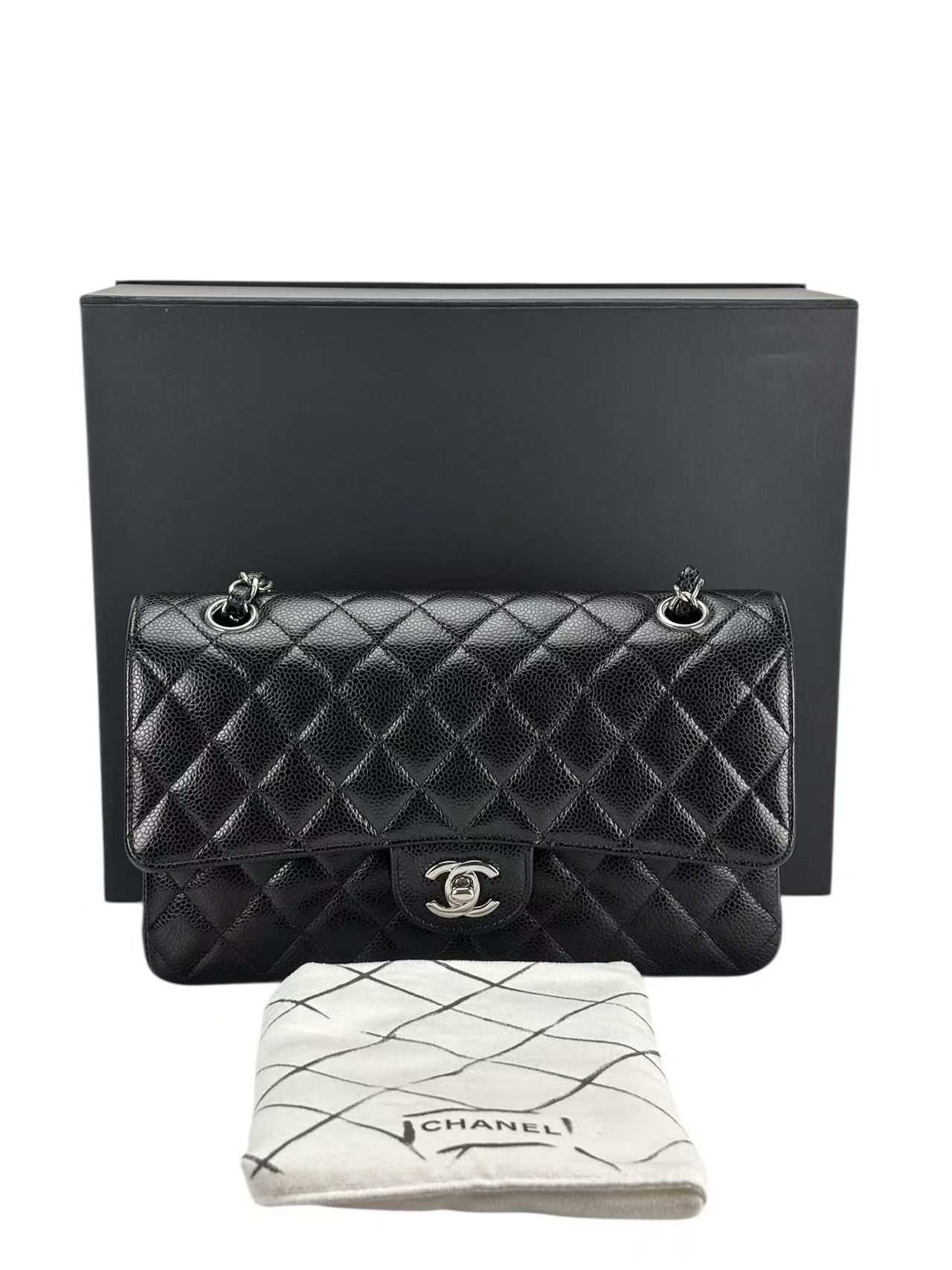 CHANEL - Medium Classic Double Flap Bag Black Caviar Gold Hardware (CF25)