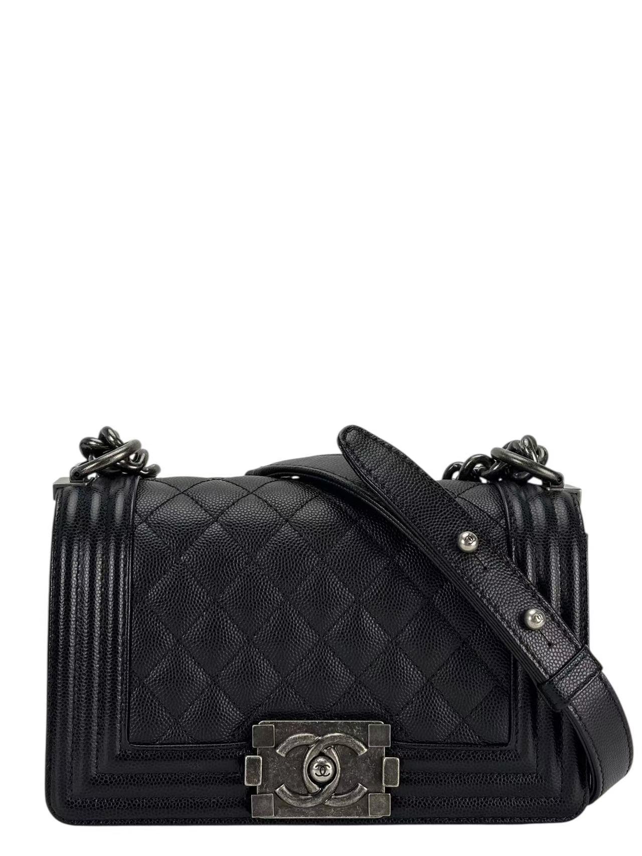 CHANEL - Medium Boy Flap Bag Black Caviar Sliver Hardware