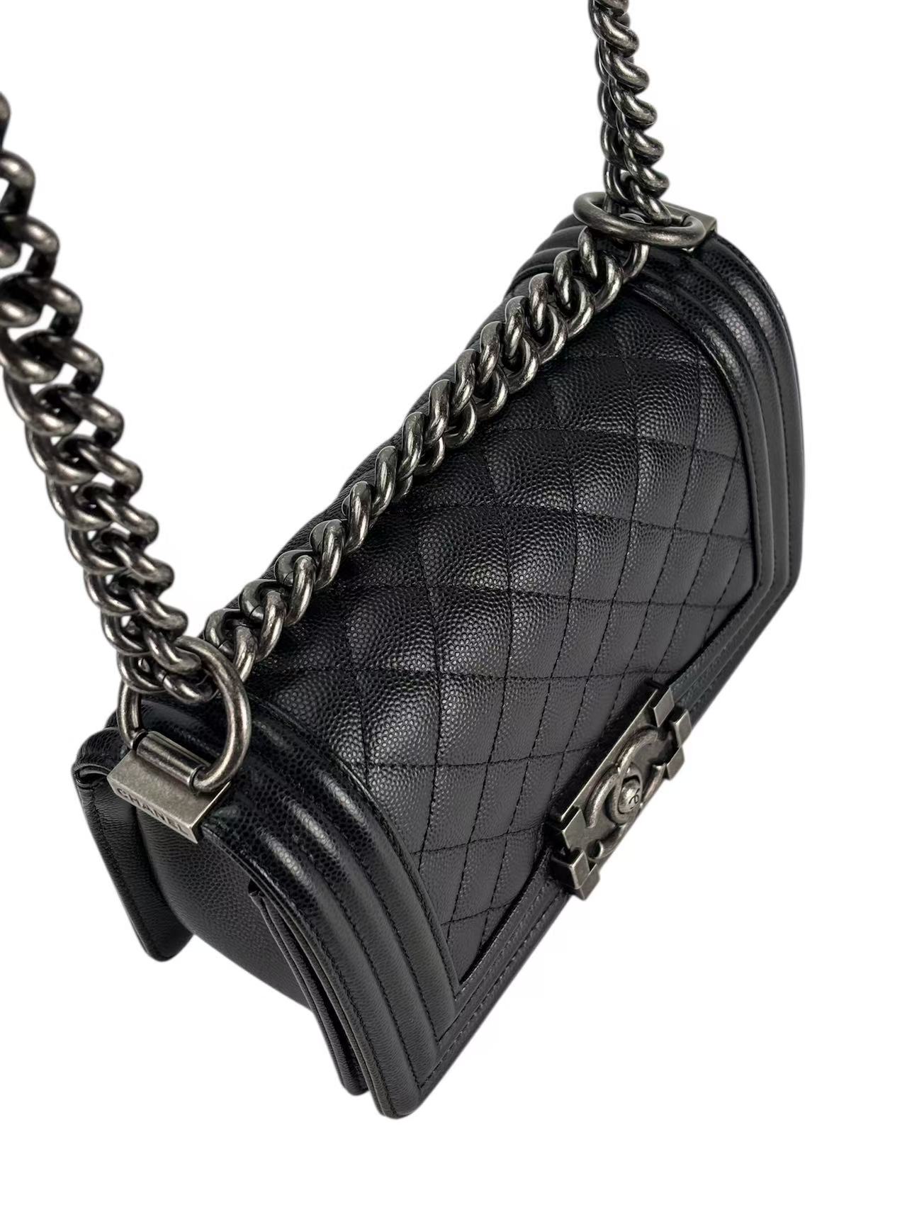CHANEL - Medium Boy Flap Bag Black Caviar Sliver Hardware