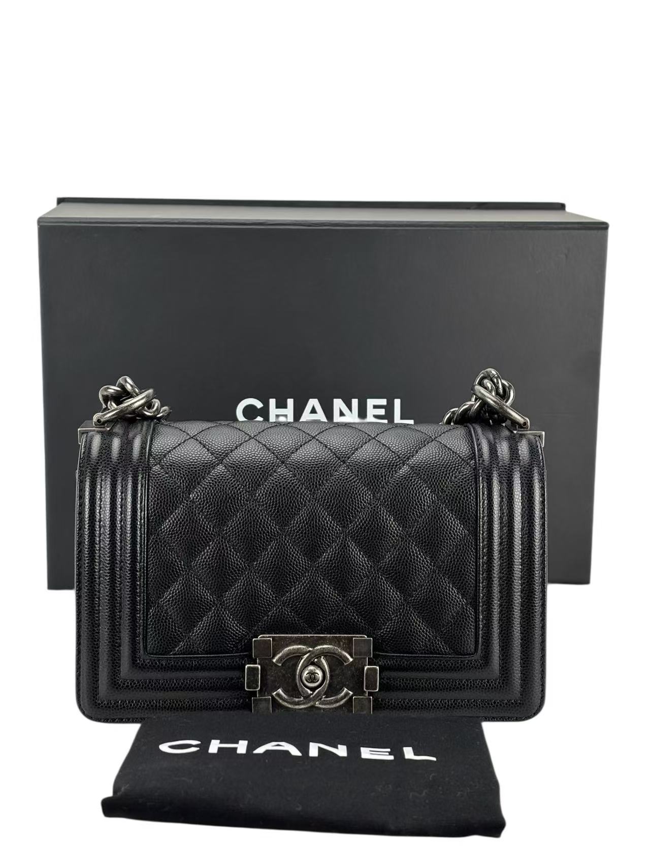 CHANEL - Medium Boy Flap Bag Black Caviar Sliver Hardware