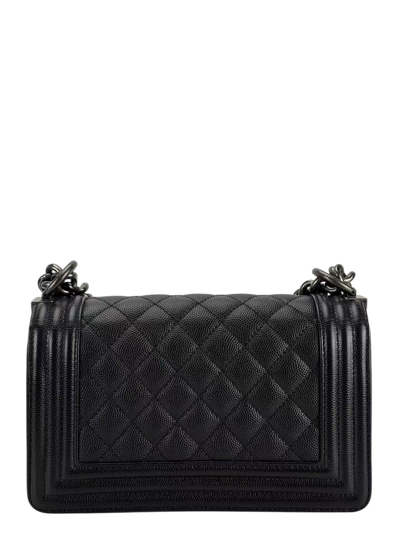 CHANEL - Medium Boy Flap Bag Black Caviar Sliver Hardware