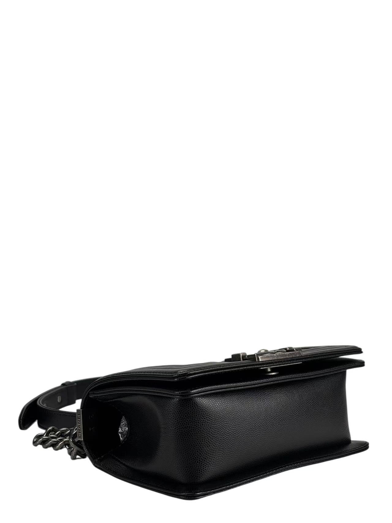 CHANEL - Medium Boy Flap Bag Black Caviar Sliver Hardware