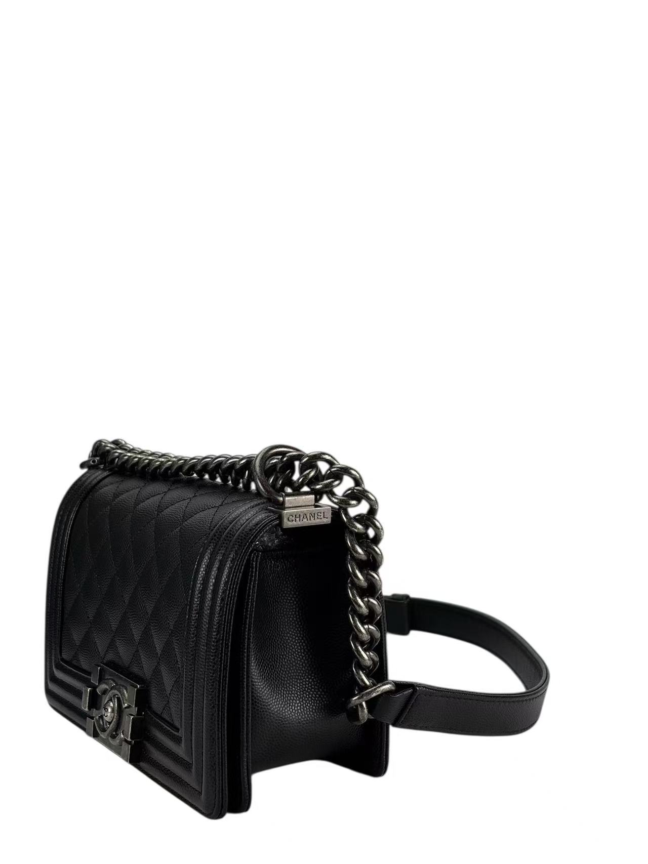 CHANEL - Medium Boy Flap Bag Black Caviar Sliver Hardware