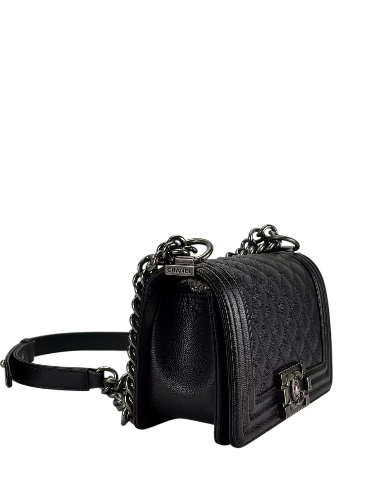 CHANEL - Medium Boy Flap Bag Black Caviar Sliver Hardware