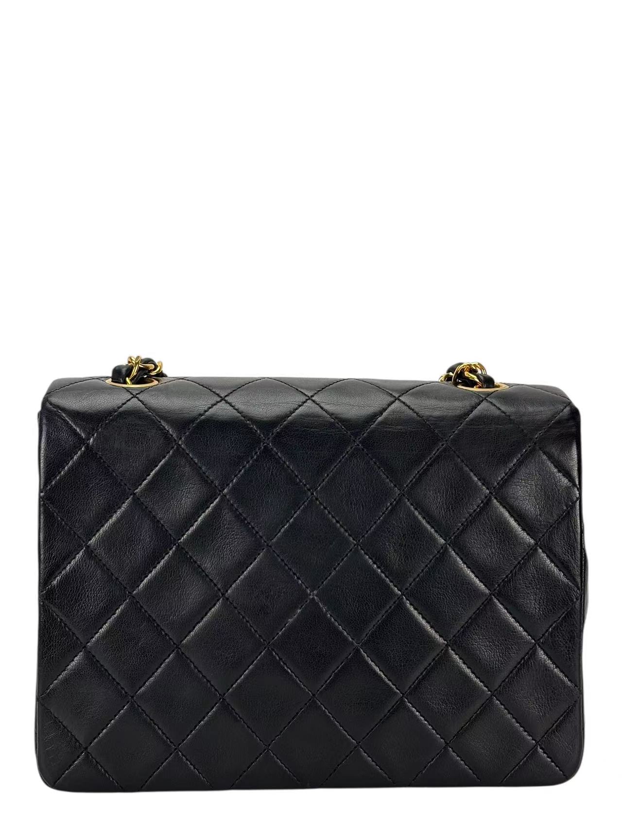 CHANEL - Black Lambskin Mini Classic Square Flap Shoulder Bag 20