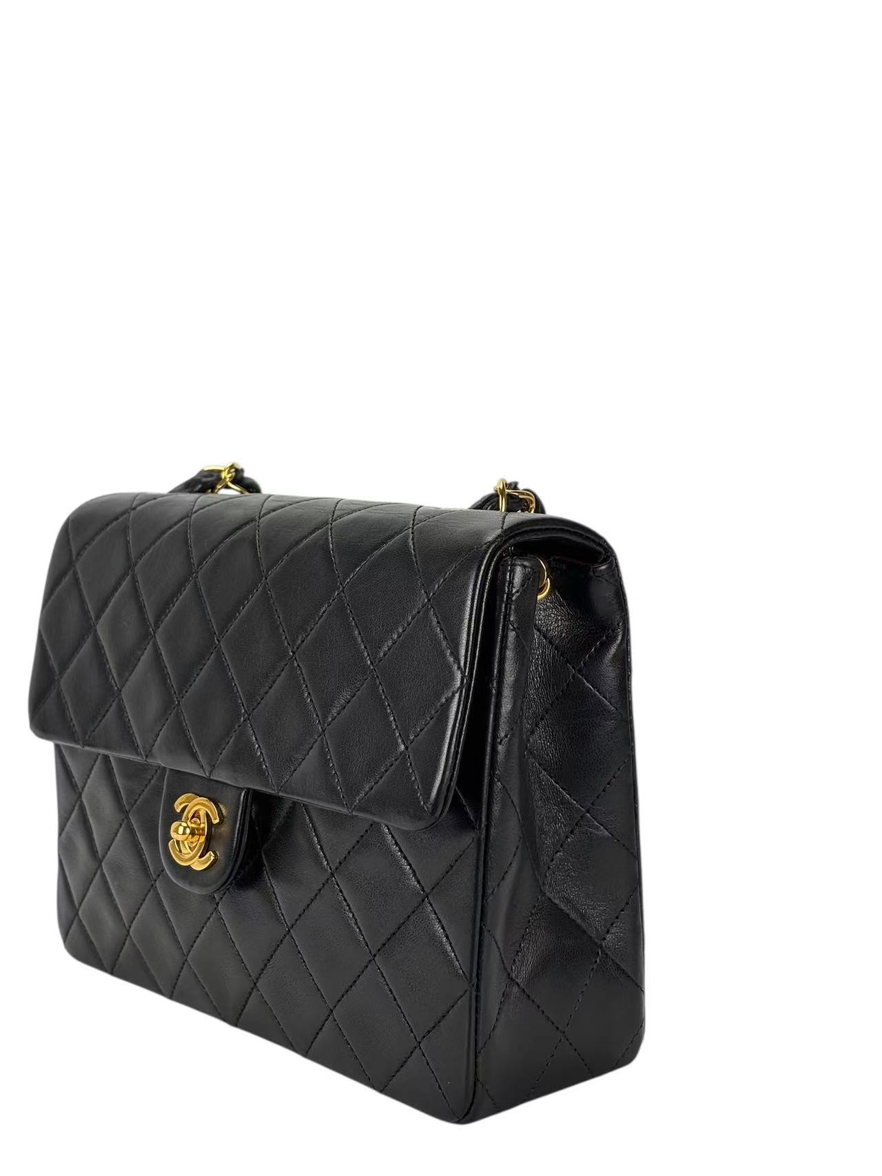 CHANEL - Black Lambskin Mini Classic Square Flap Shoulder Bag 20