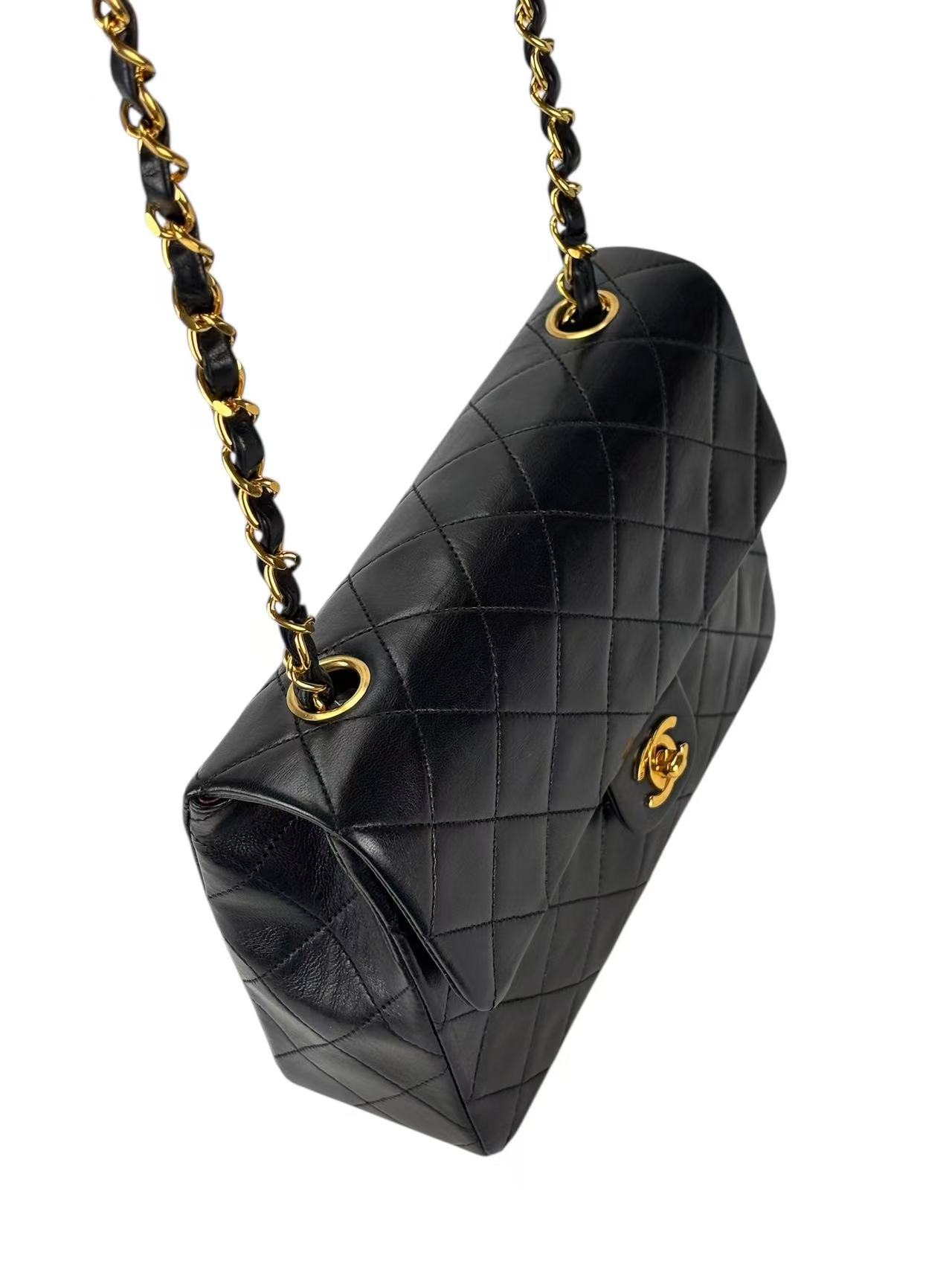 CHANEL - Black Lambskin Mini Classic Square Flap Shoulder Bag 20