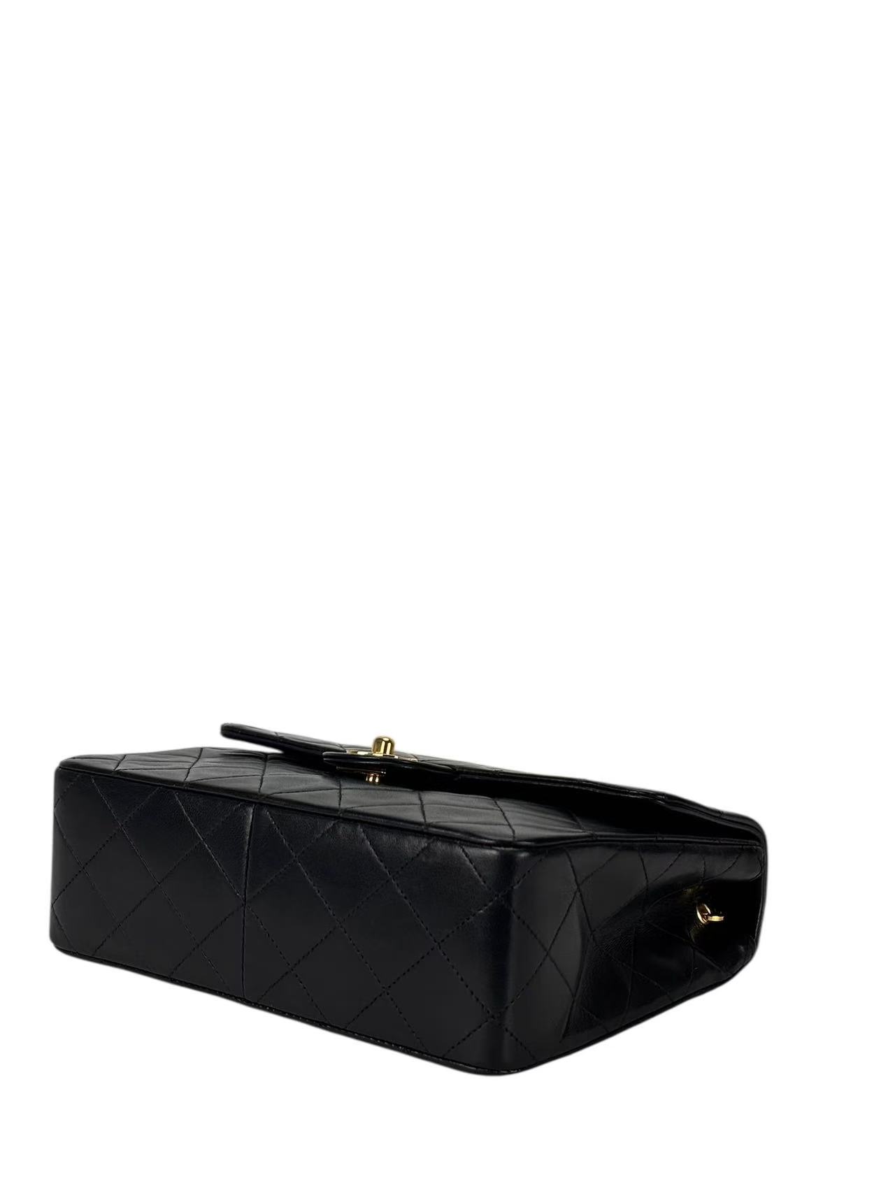 CHANEL - Black Lambskin Mini Classic Square Flap Shoulder Bag 20