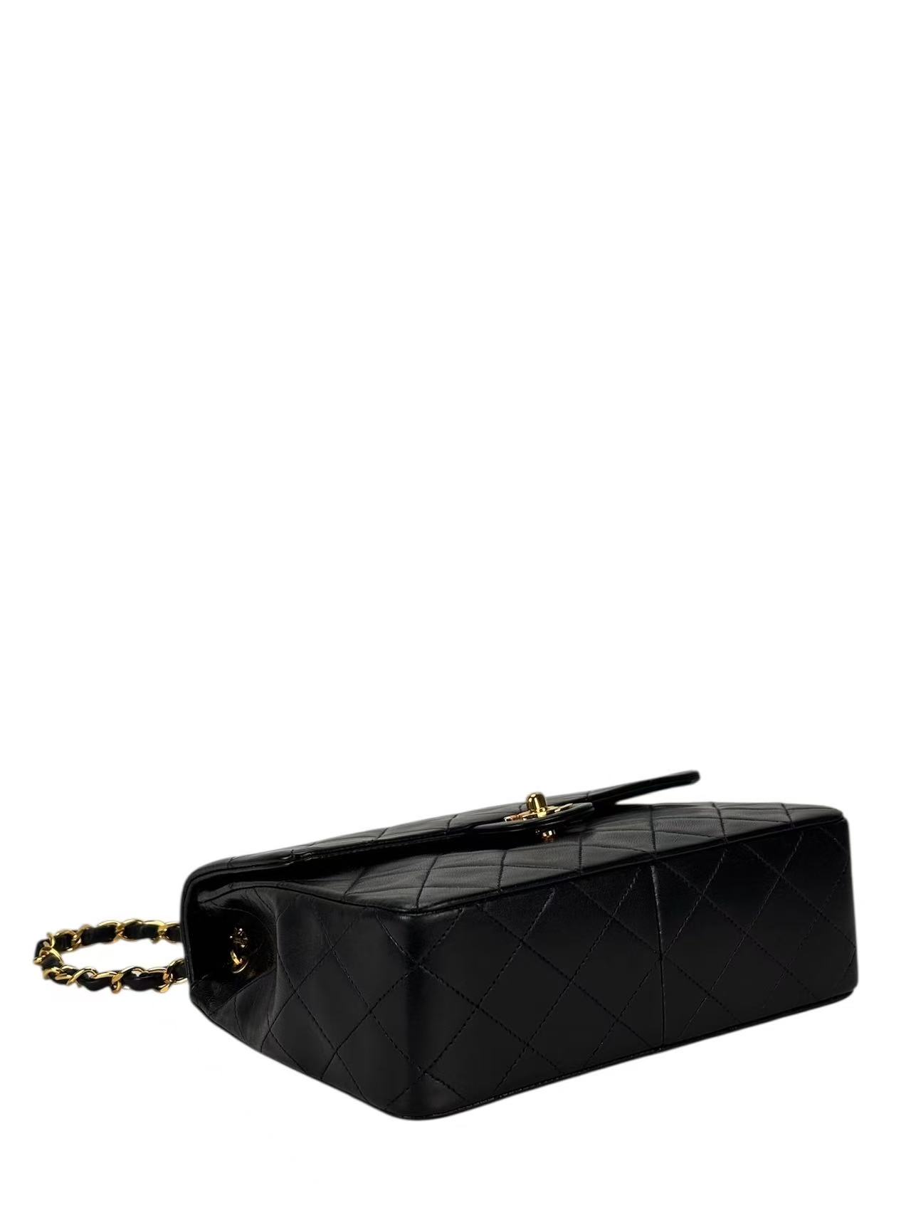 CHANEL - Black Lambskin Mini Classic Square Flap Shoulder Bag 20