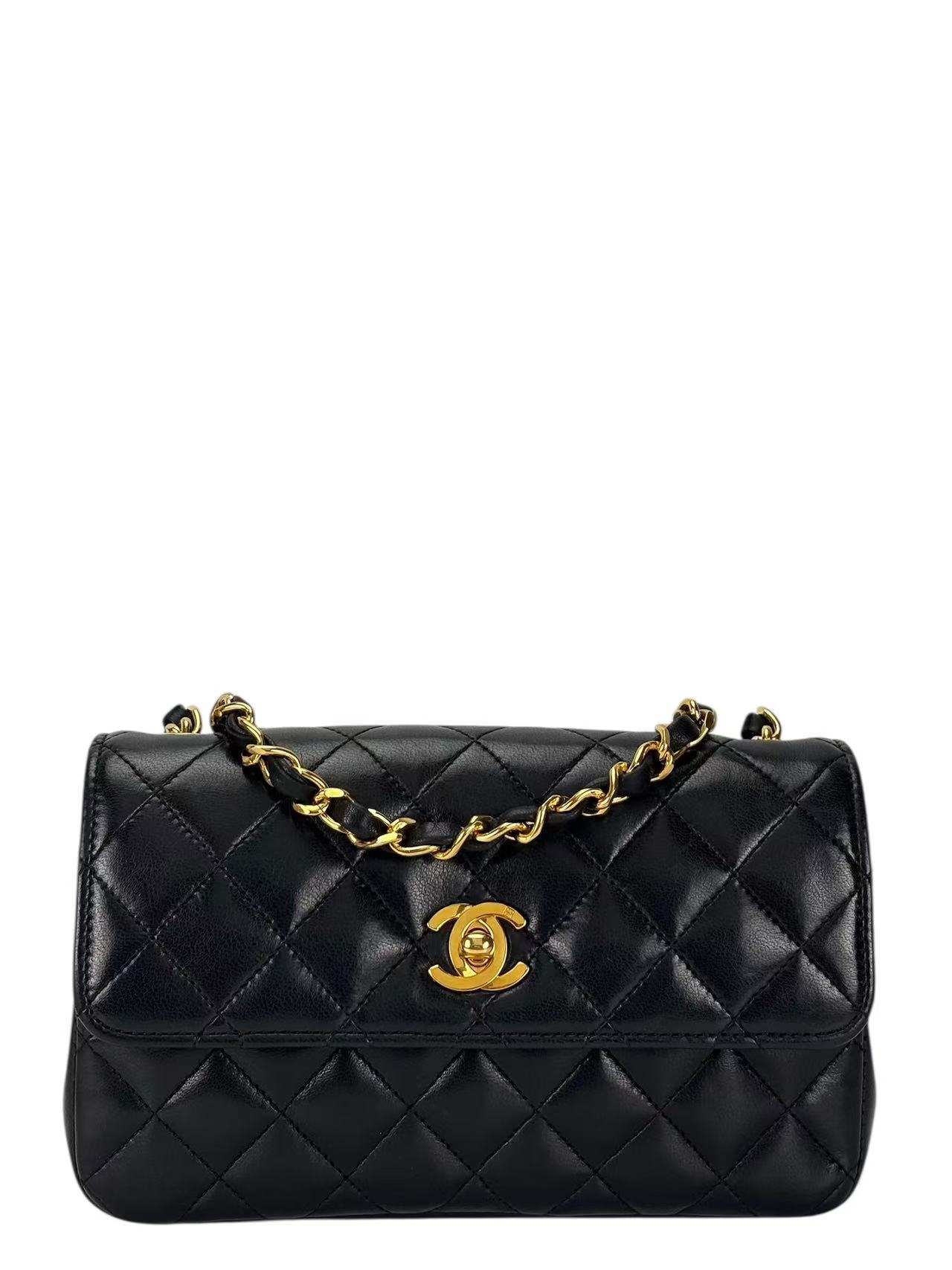 CHANEL - Black Lambskin Quilted Micro Half Flap Bag Gold Hardware 