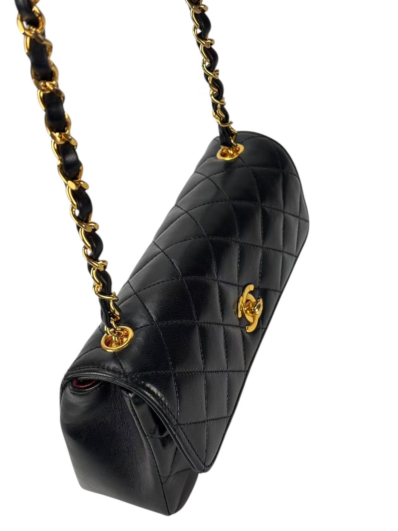 CHANEL - Black Lambskin Quilted Micro Half Flap Bag Gold Hardware 