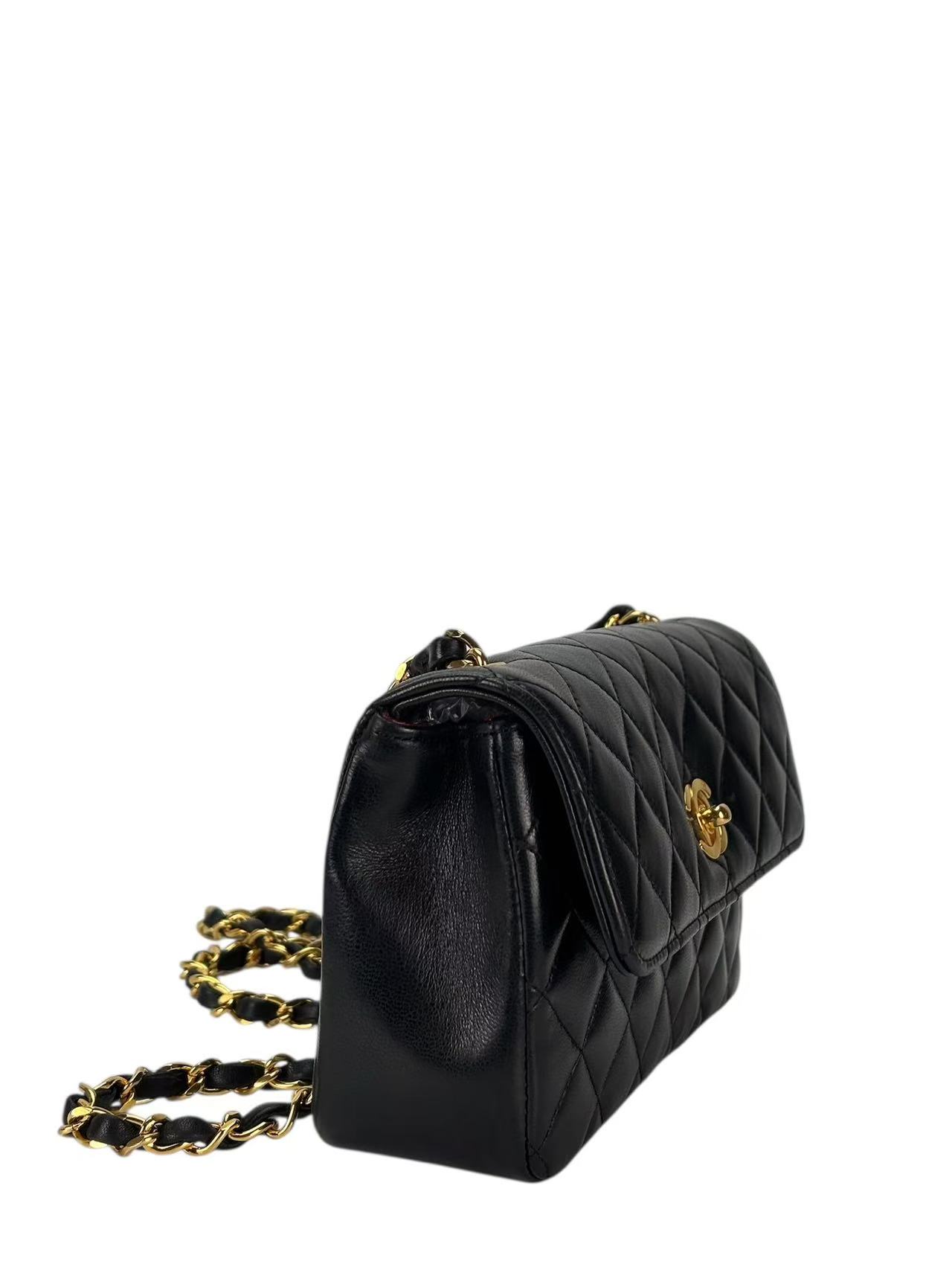 CHANEL - Black Lambskin Quilted Micro Half Flap Bag Gold Hardware 