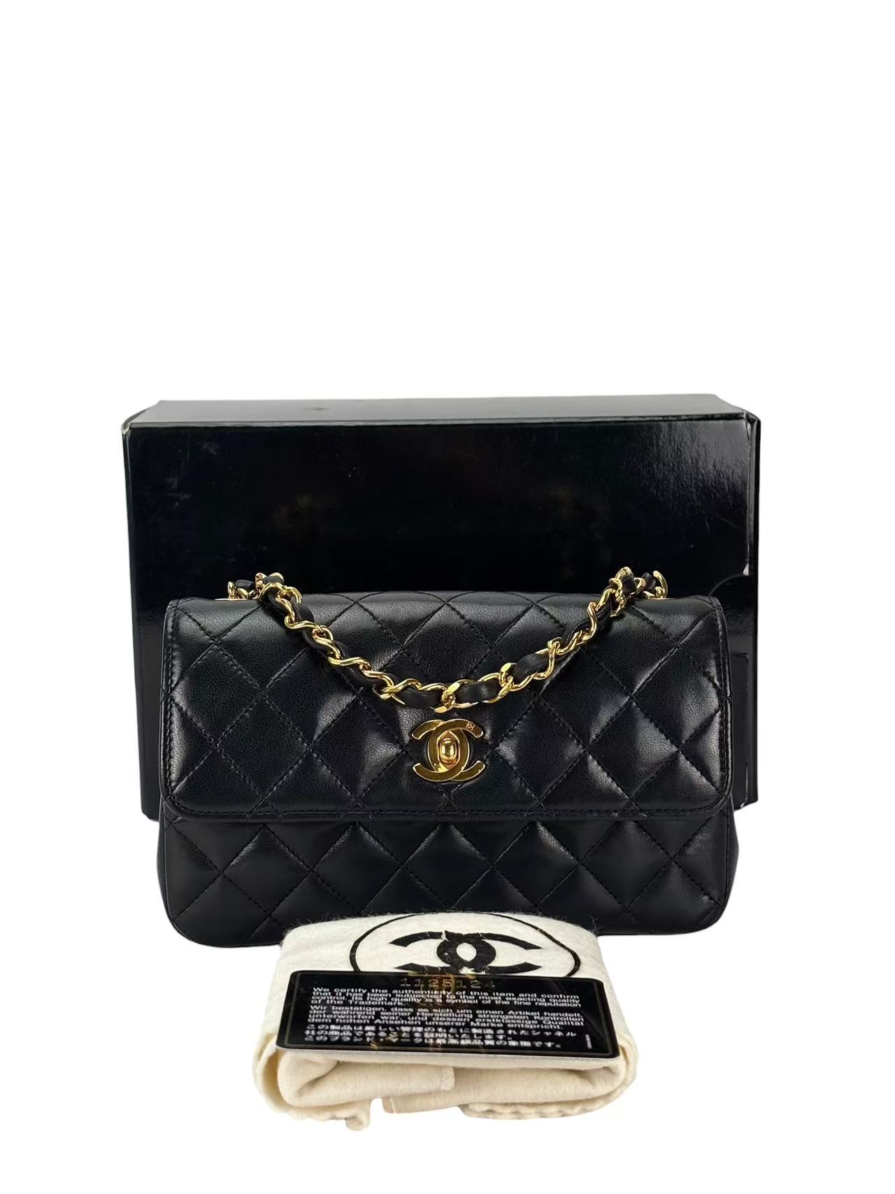 CHANEL - Black Lambskin Quilted Micro Half Flap Bag Gold Hardware 