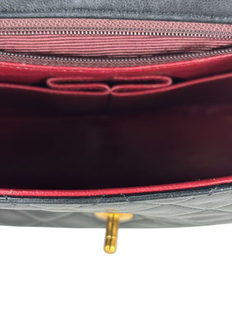 CHANEL - Black Lambskin Mini Classic Square Flap Shoulder Bag 20