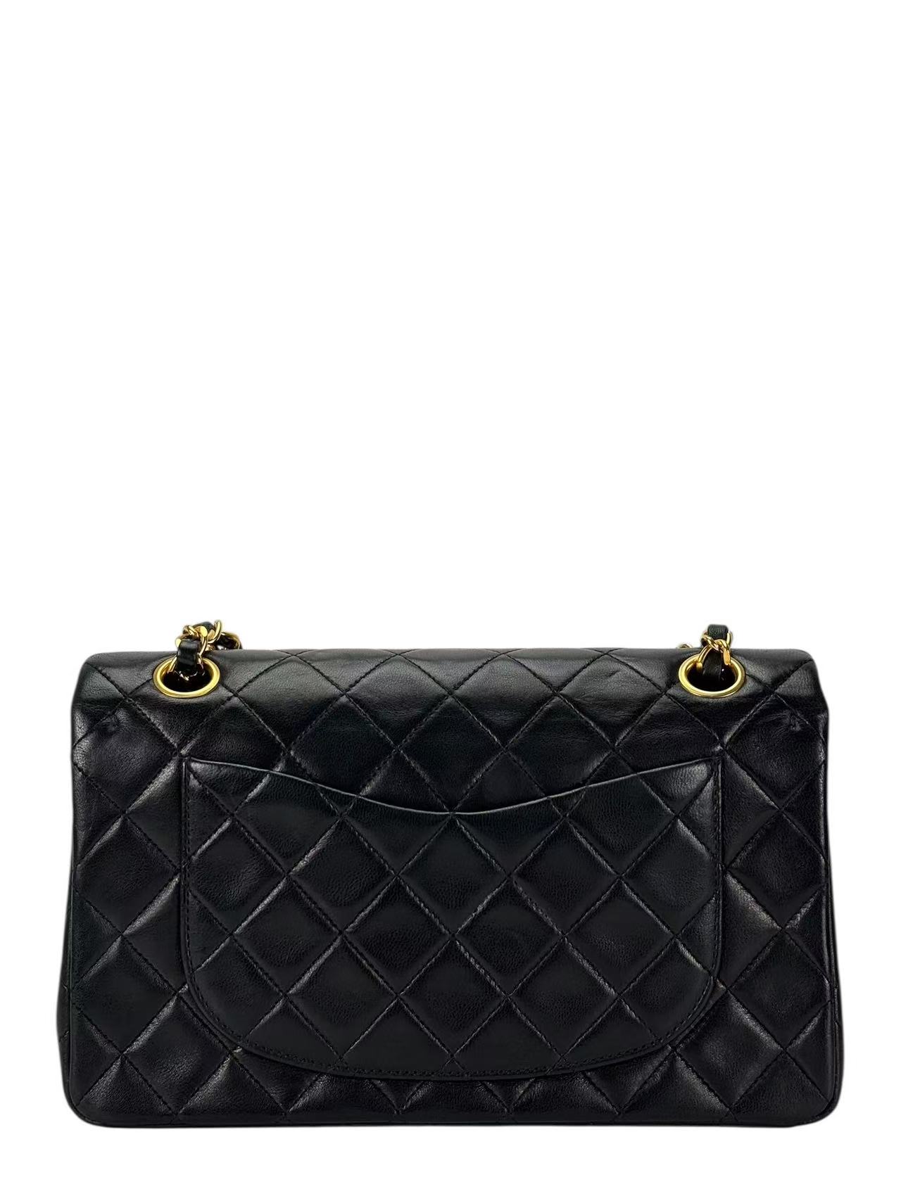 CHANEL - Small Classic Double Flap Bag Black Lambskin Gold Hardware (CF23)