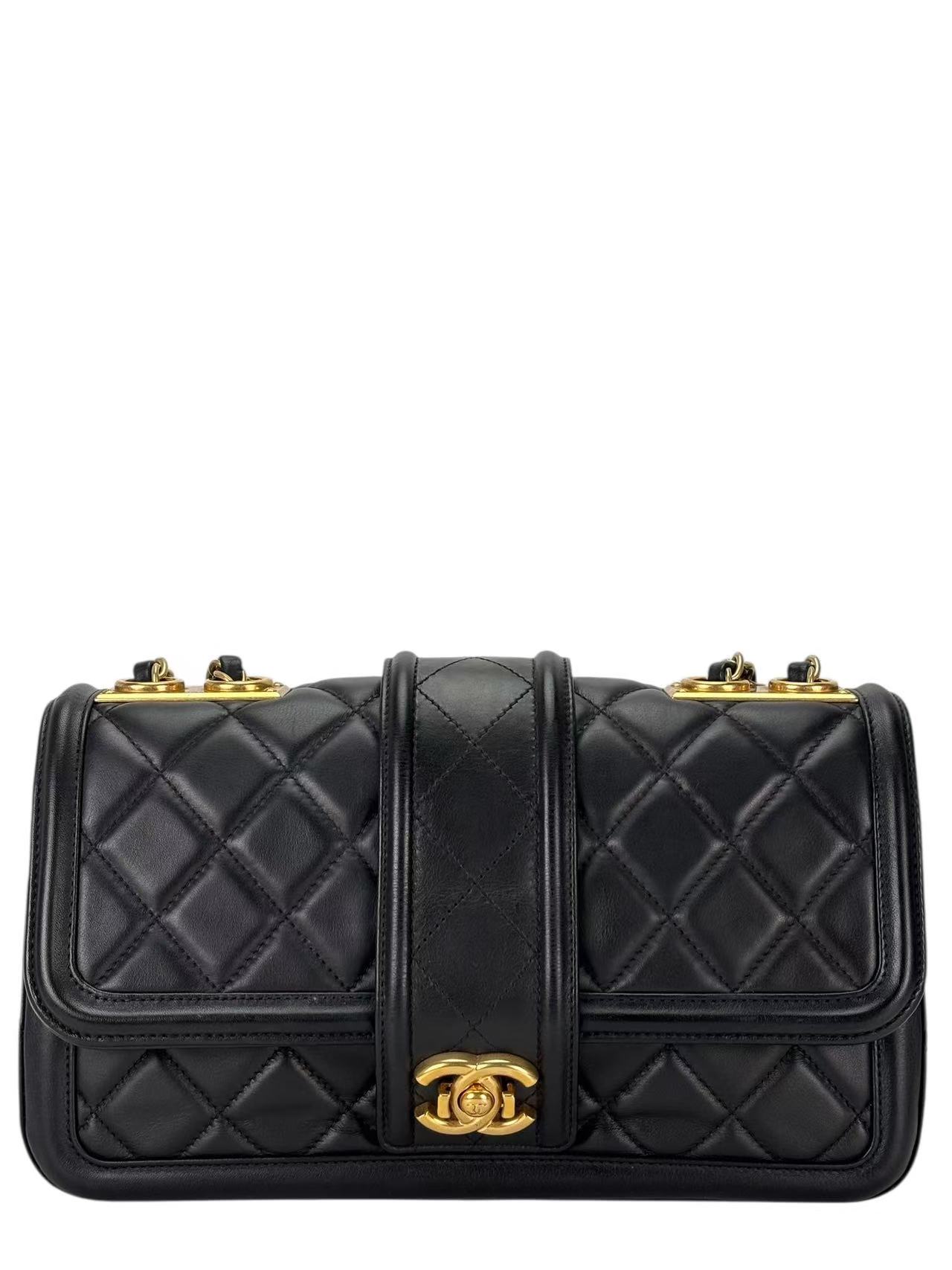 CHANEL - Black Lambskin Quilted Small Elegant CC Flap Bag