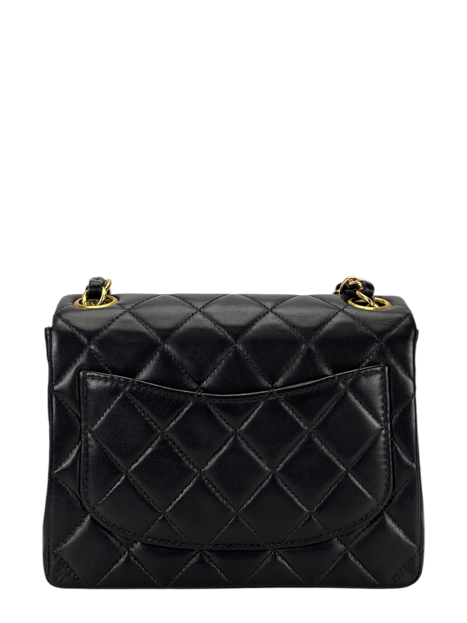 CHANEL - Black Lambskin Mini Classic Square Flap Shoulder Bag 17