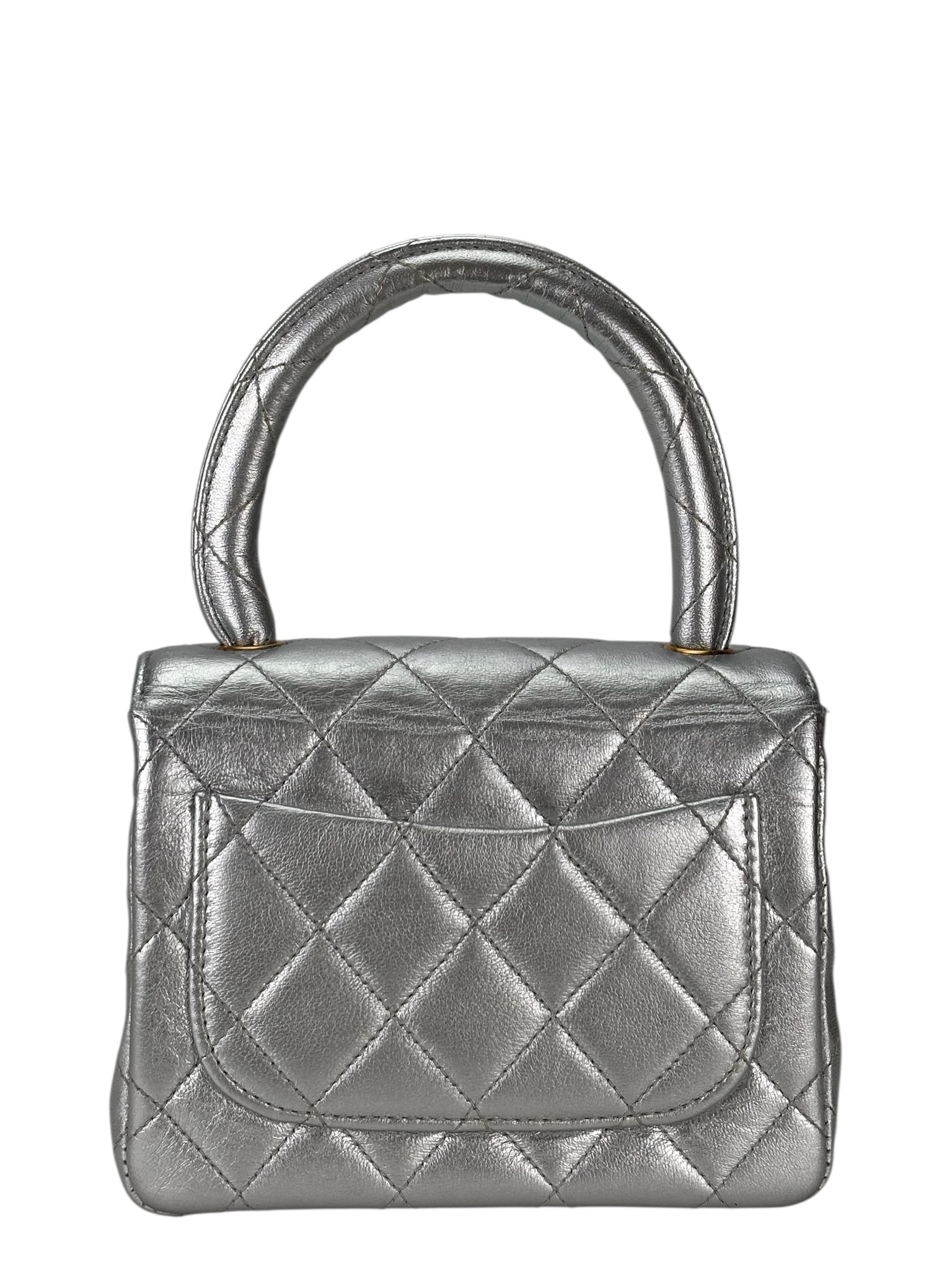 CHANEL - Silver Lambskin CC Top Handle Mini Bag Gold Hardware   