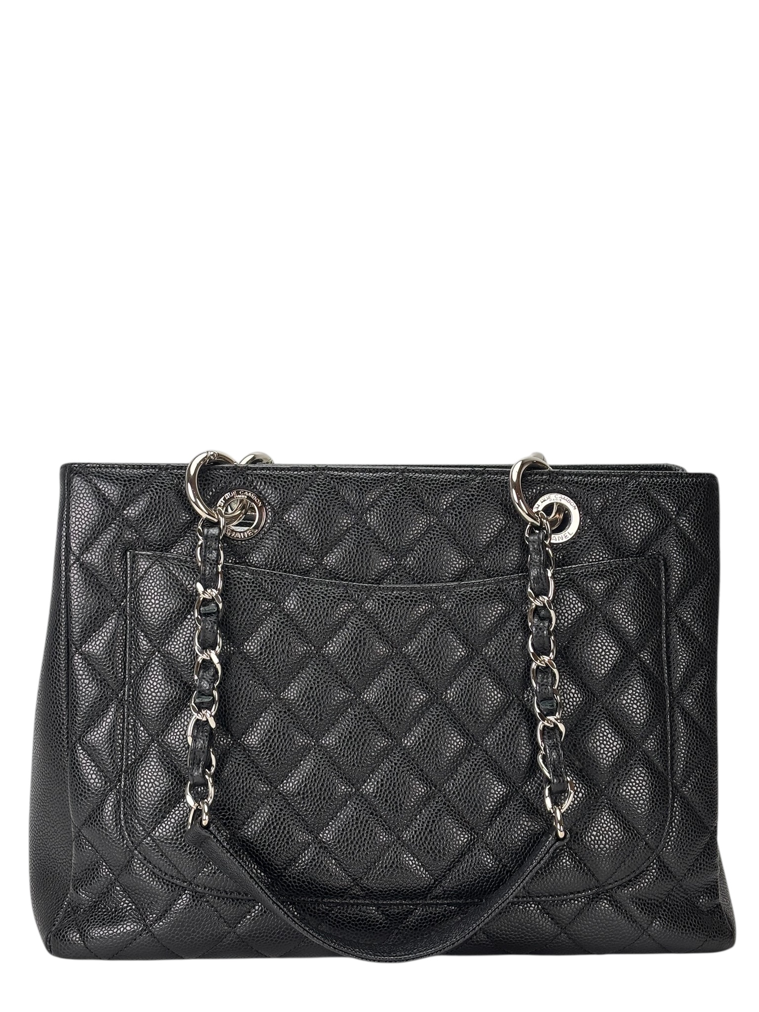 CHANEL - Black Caviar Quilted Grand Shopping Tote GST Sliver Hardware