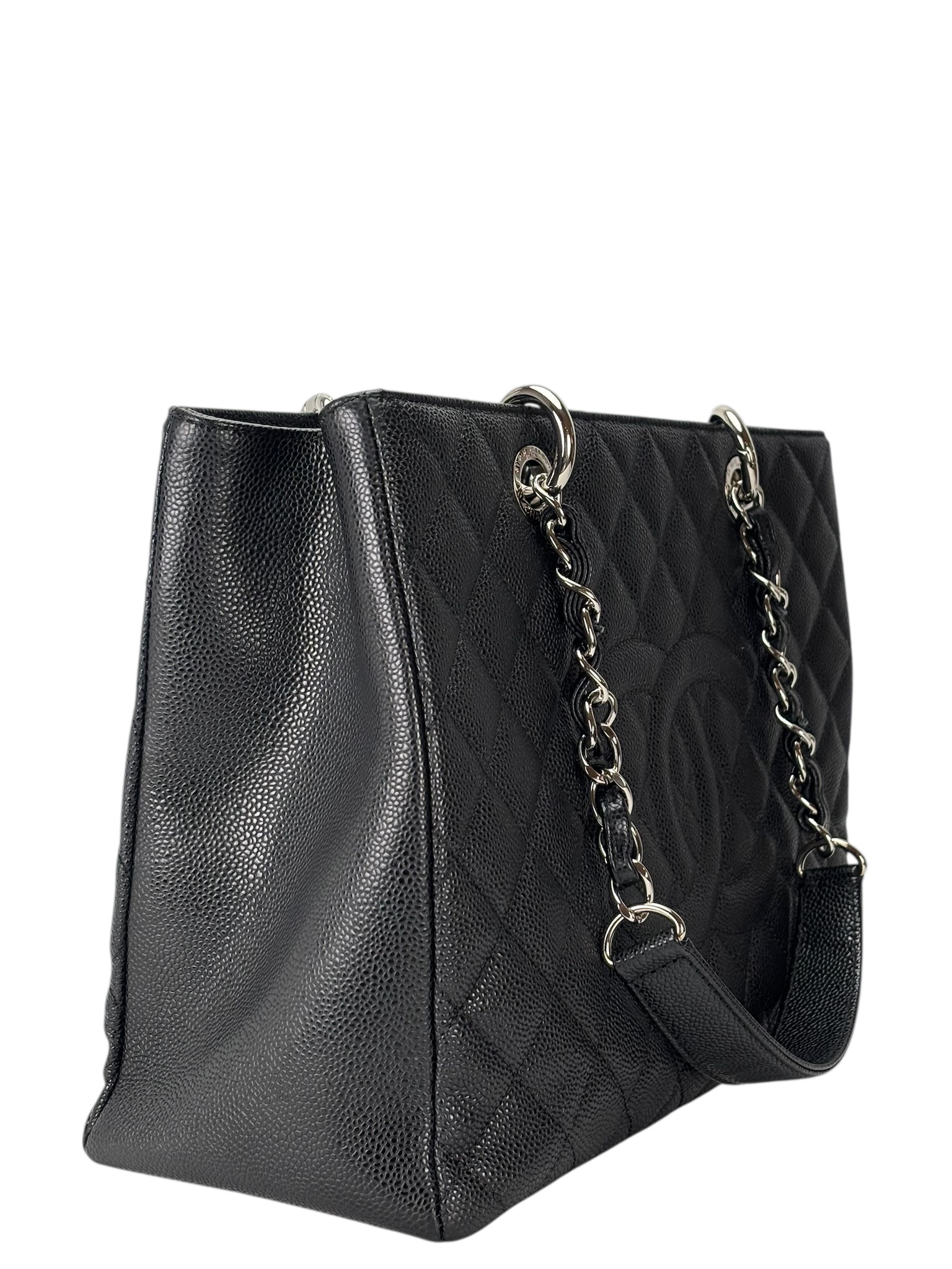 CHANEL - Black Caviar Quilted Grand Shopping Tote GST Sliver Hardware