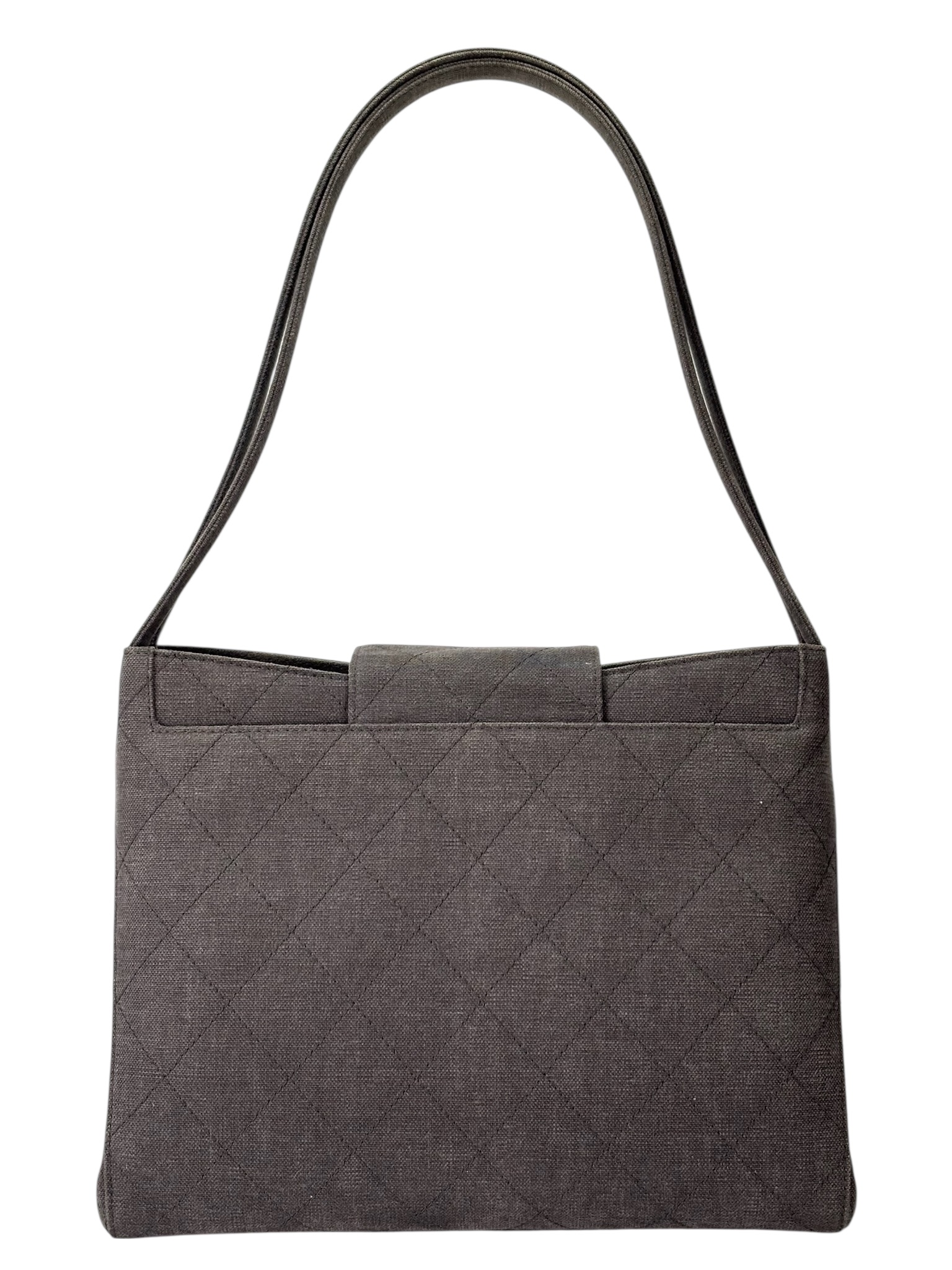 CHANEL - Gray Canvas Matelasse Double Handbag Shoulder Bag