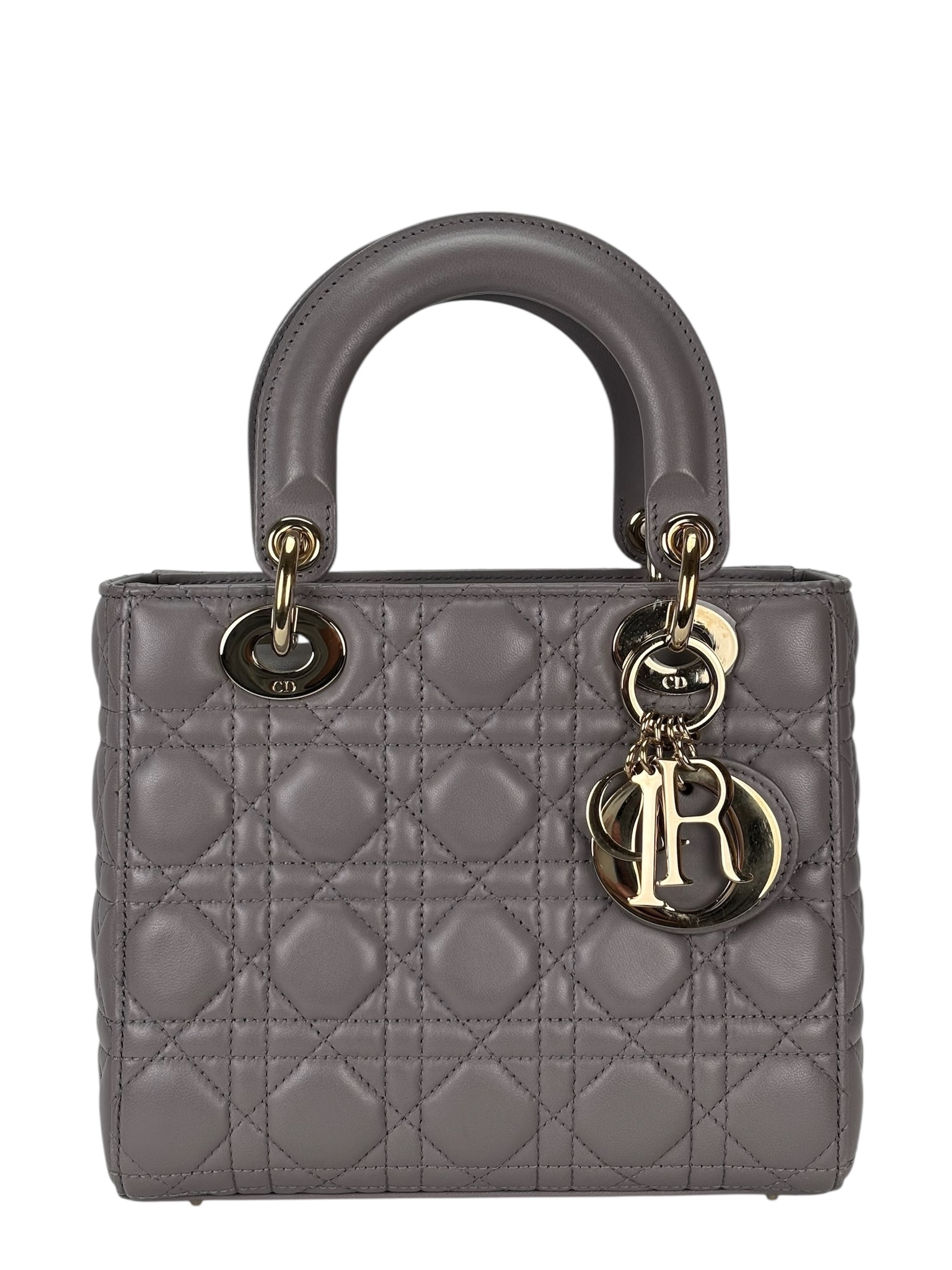 CHRISTIAN DIOR - Lambskin Grey Cannage Small My ABC 2way Lady Dior Bag