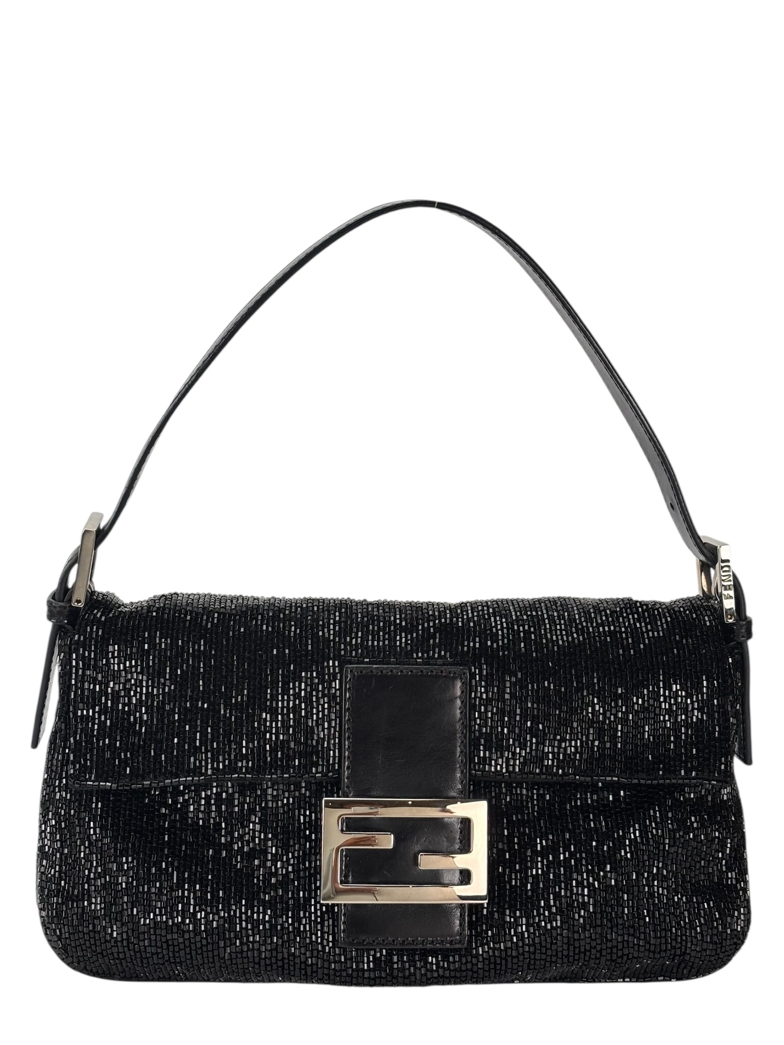 FENDI - Black Beaded Baguette Shoulder Bag