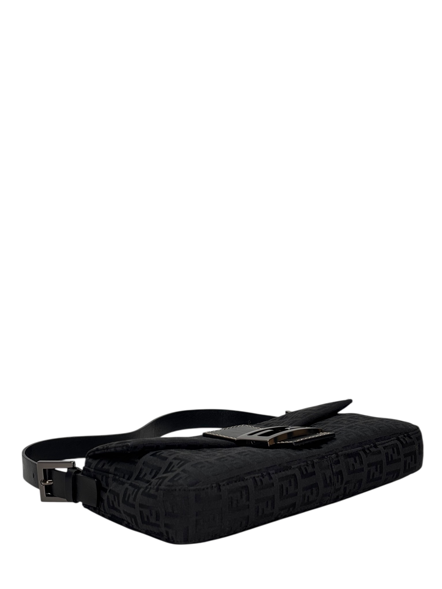 FENDI - Black Canvas Baguette Handbag Silver Hardware