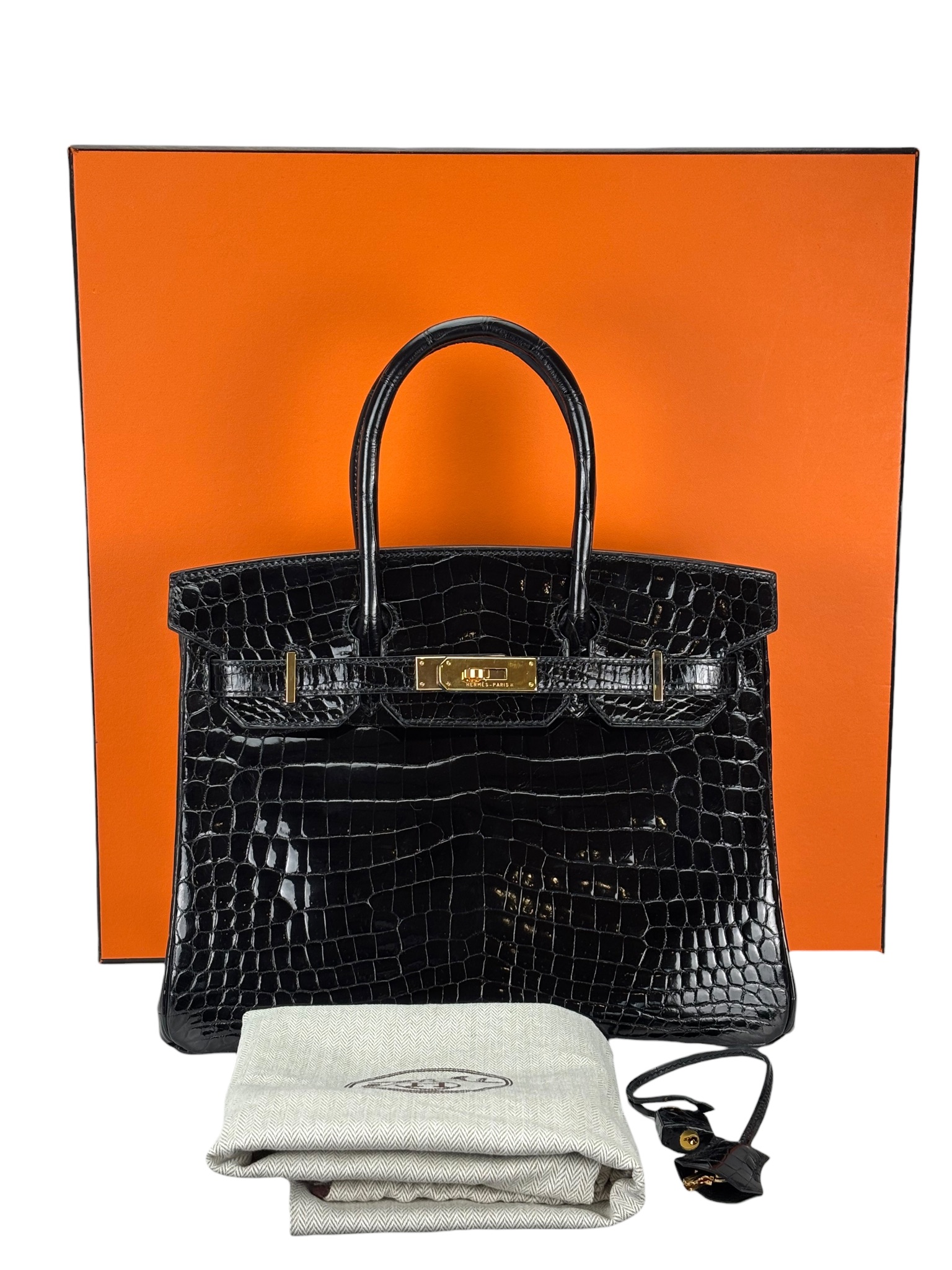 HERMES - Birkin 30 Black Crocodile Gold Hardware 