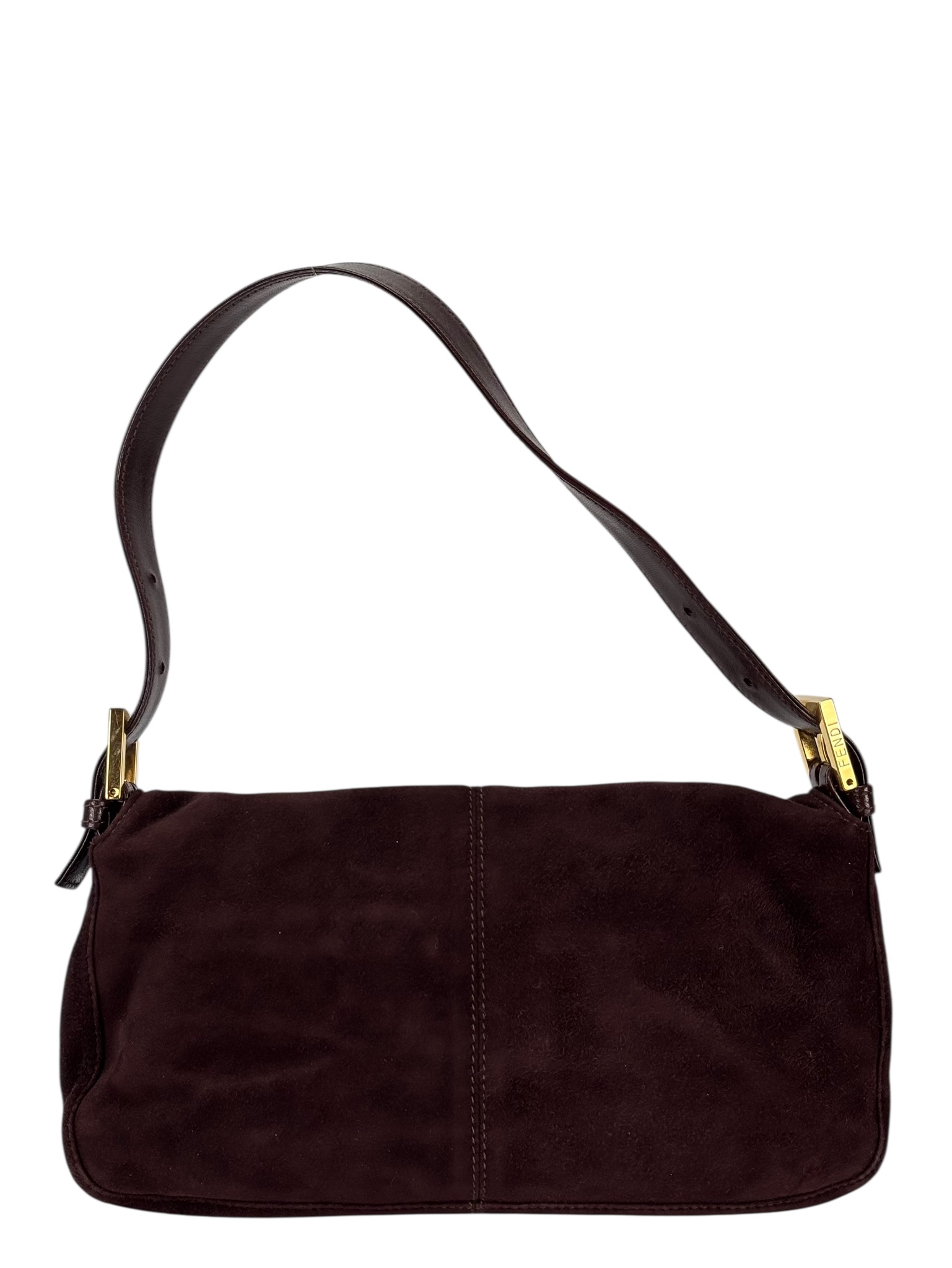 FENDI - Brown Suede Baguette Handbag Gold Hardware