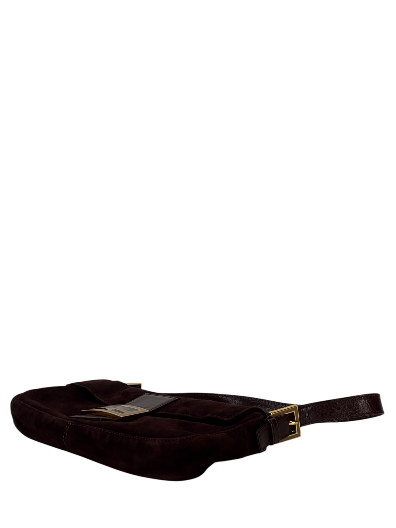 FENDI - Brown Suede Baguette Handbag Gold Hardware