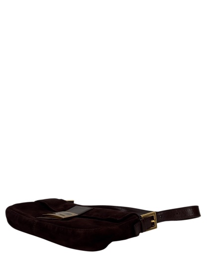 FENDI - Brown Suede Baguette Handbag Gold Hardware