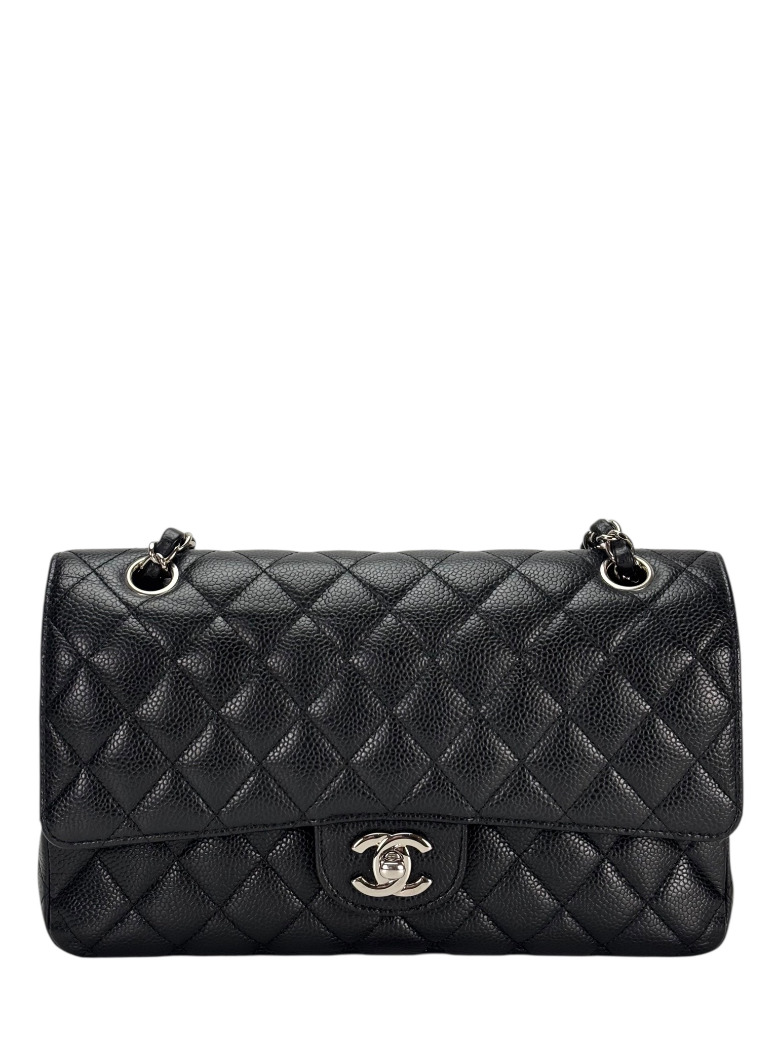 CHANEL - Medium Classic Double Flap Bag Black Caviar Sliver Hardware (CF25)