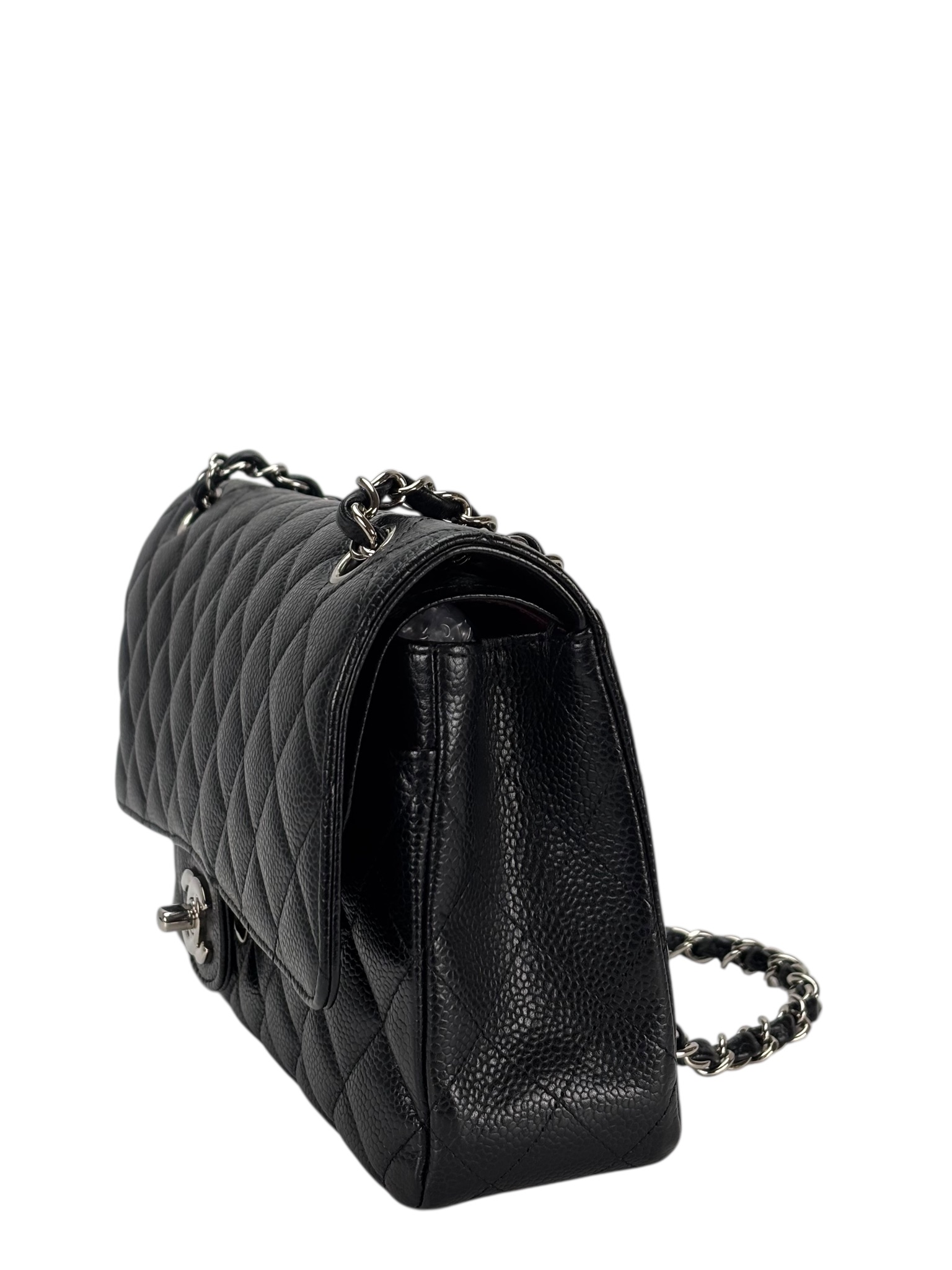 CHANEL - Medium Classic Double Flap Bag Black Caviar Sliver Hardware (CF25)