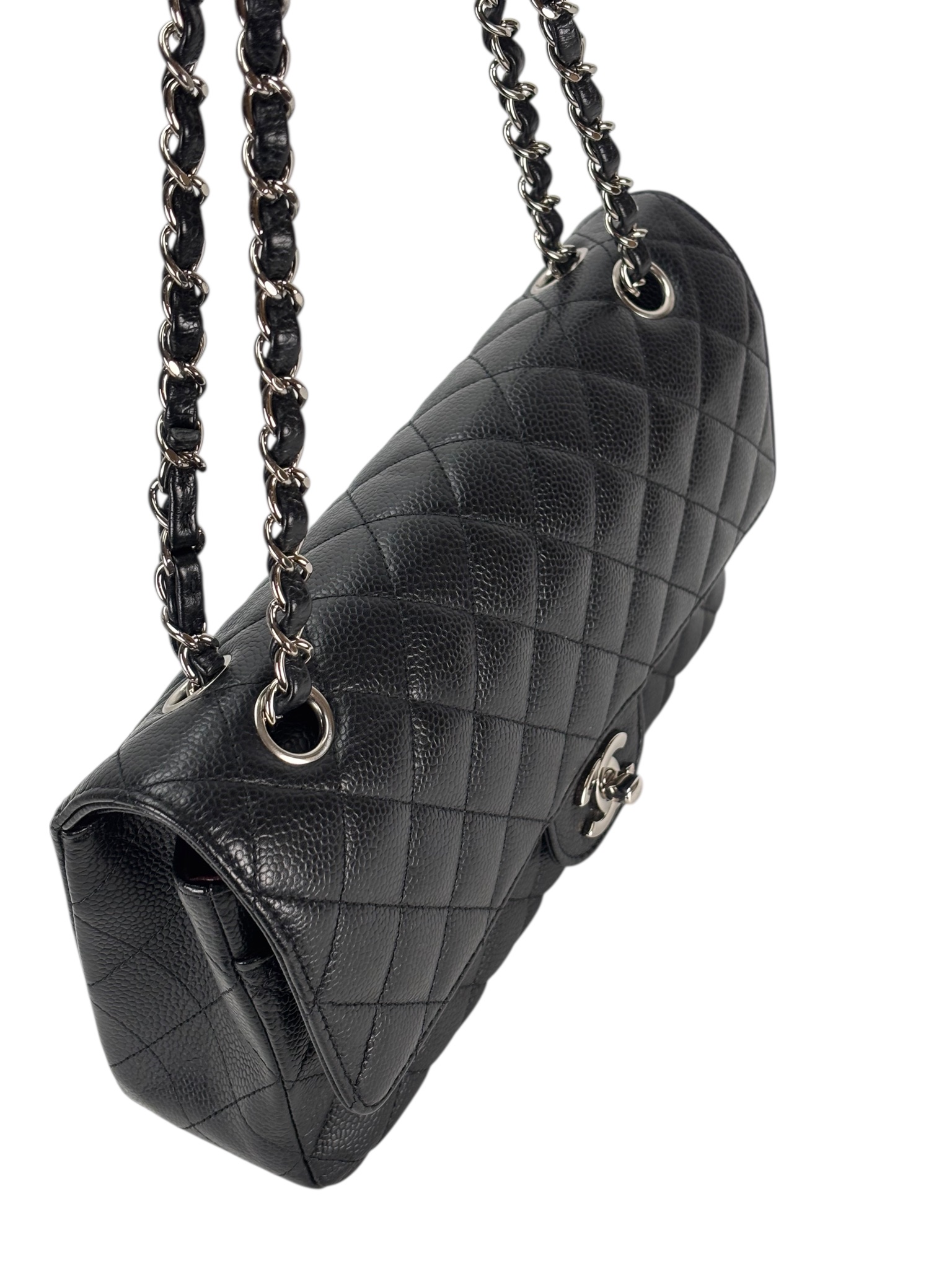 CHANEL - Medium Classic Double Flap Bag Black Caviar Sliver Hardware (CF25)