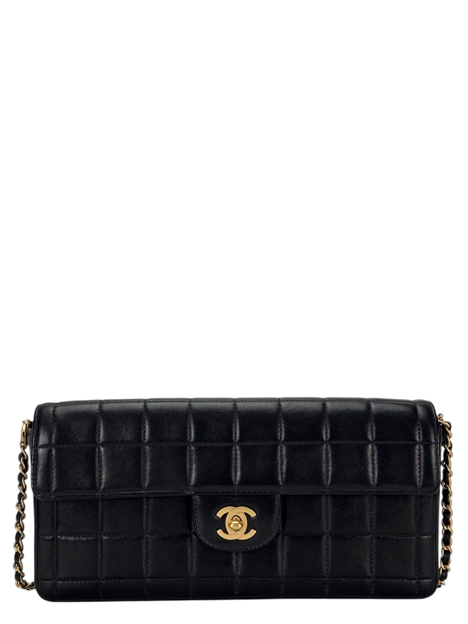 CHANEL - Black Lambskin East West Chocolate Bar Flap Hardware Bag