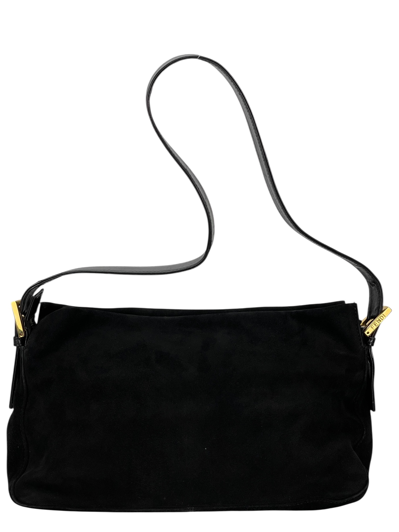 FENDI - Small Black Mamma Baguette Suede Bag
