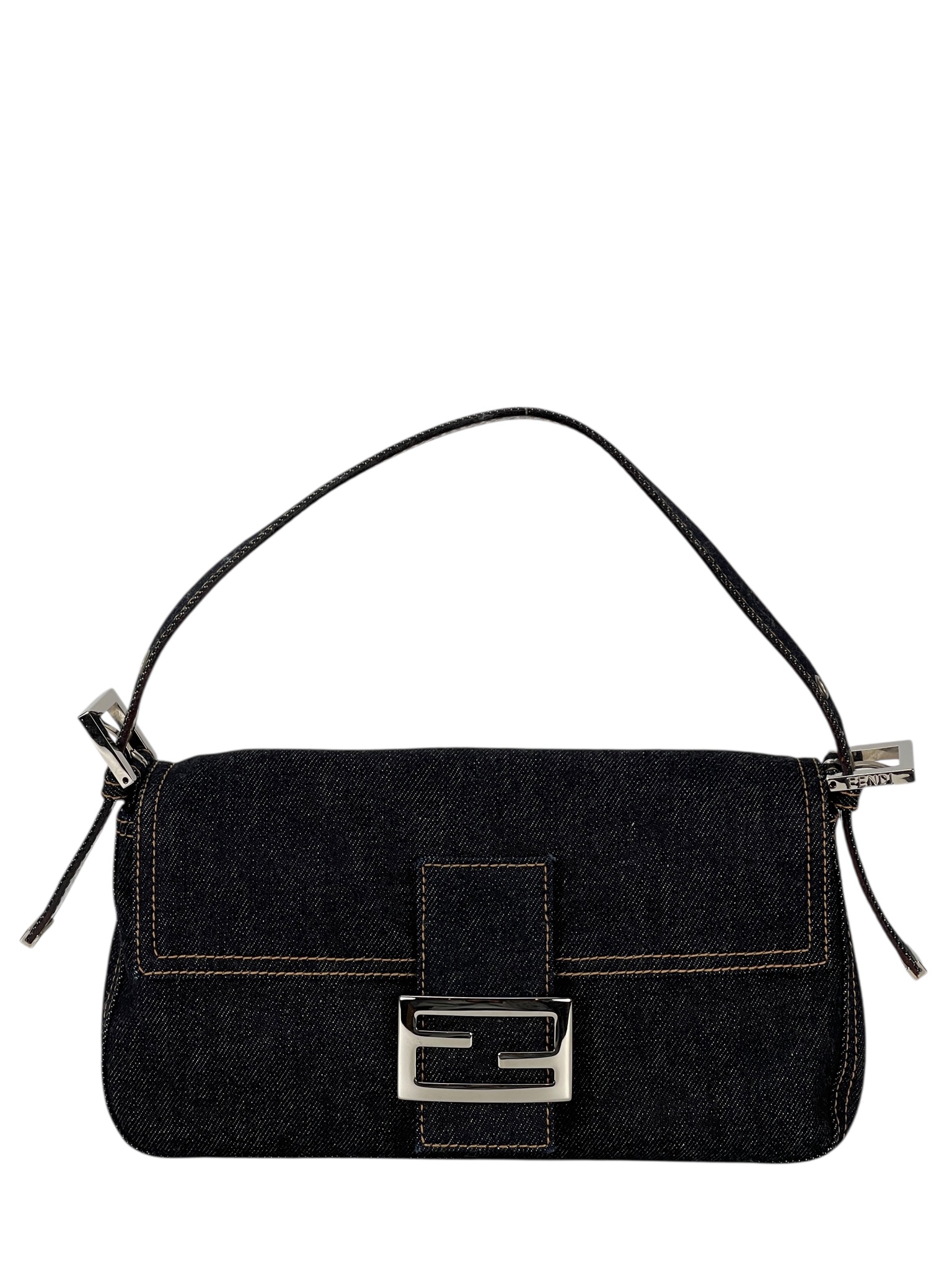 FENDI - Small Dark Blue Mamma Baguette Denim Bag