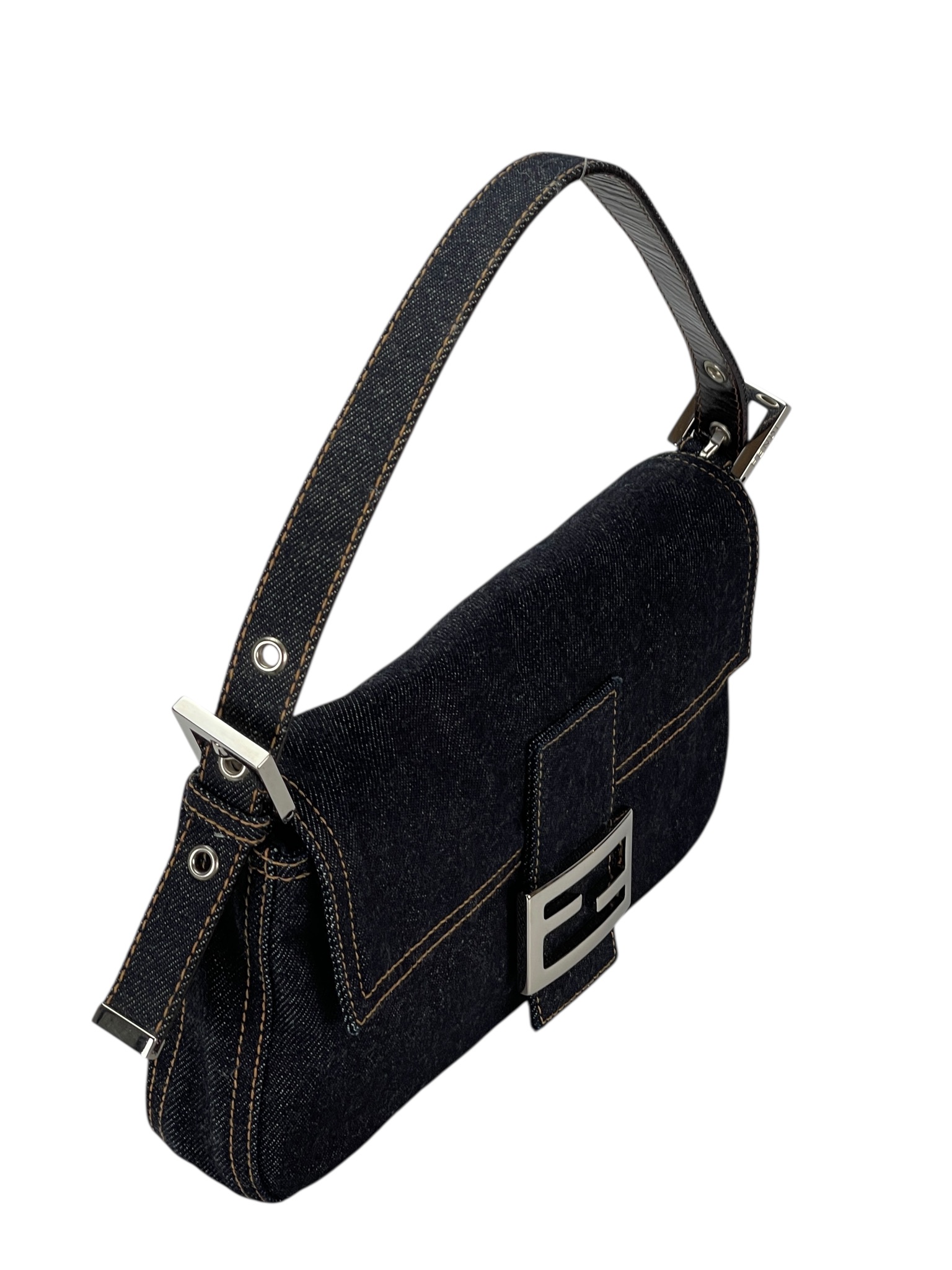 FENDI - Small Dark Blue Mamma Baguette Denim Bag