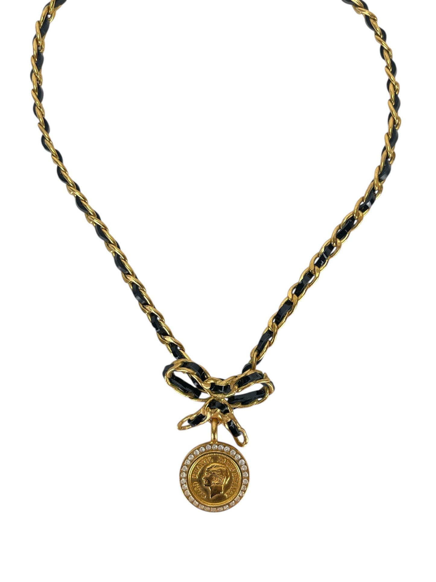 CHANEL - 96P Mrs Coco Gold Coin Ribbon Chain Necklace